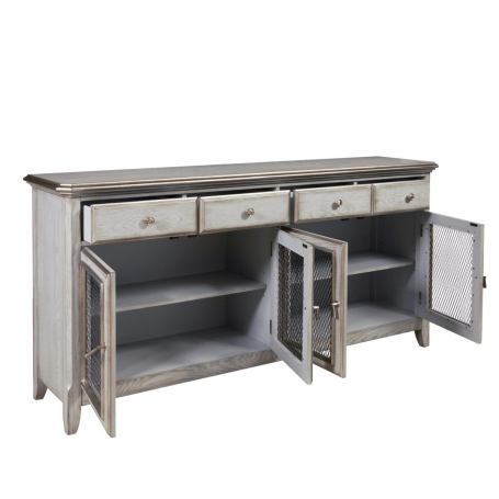 Modern Farmhouse 4-Door Credenza Cabinet - Rustic Wood Buffet Sideboard for Dining Room, Living Room & Entryway Storage - Perfect for Farmhouse Decor & Home Organization