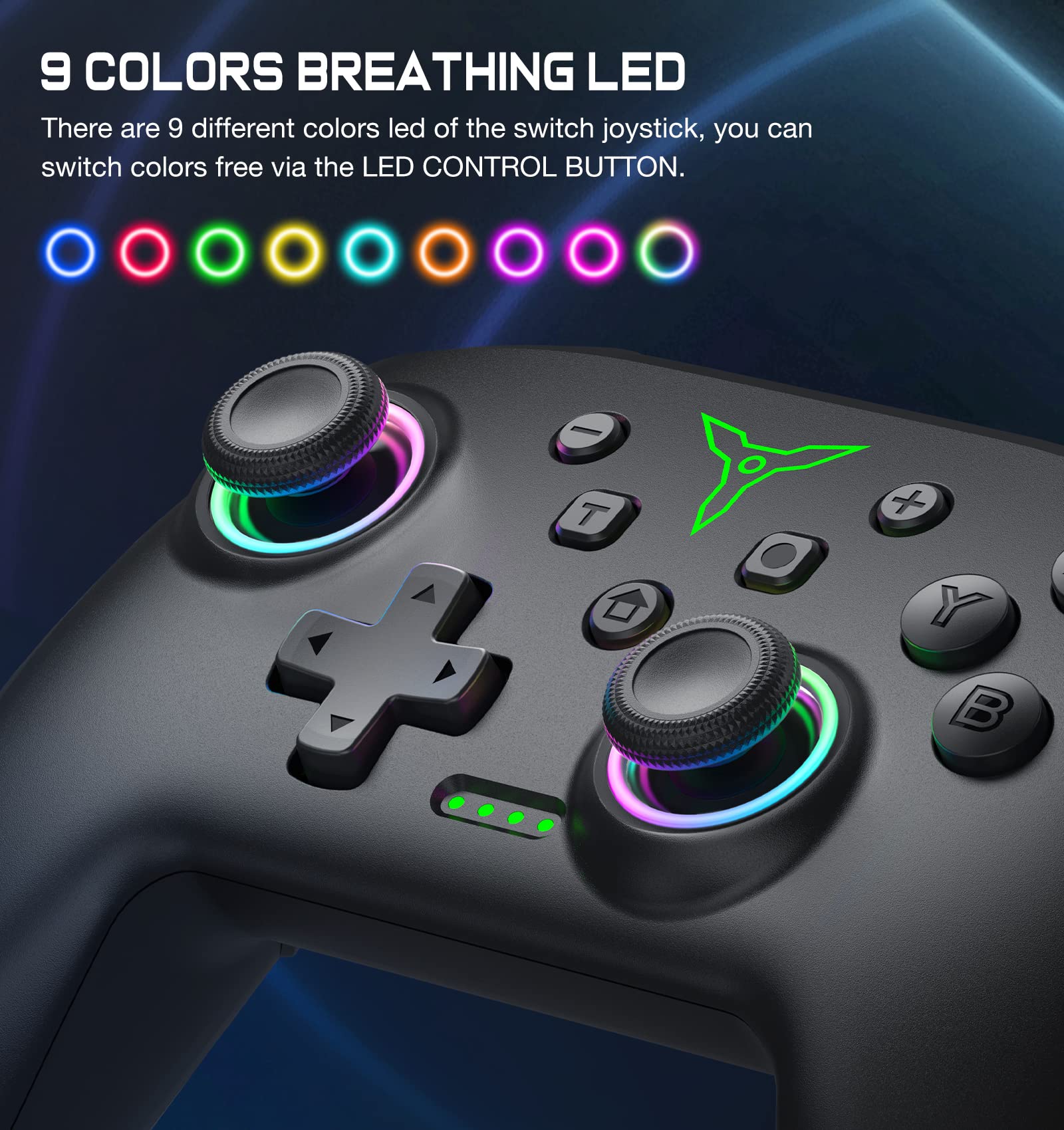 Wireless Switch Controller Compatible with Nintendo Switch, Switch Lite & OLED - RGB Lighting, Programmable, Turbo & Wake-Up Function for iOS, Android & PC - Perfect for Gaming, Streaming & Multiplayer Sessions