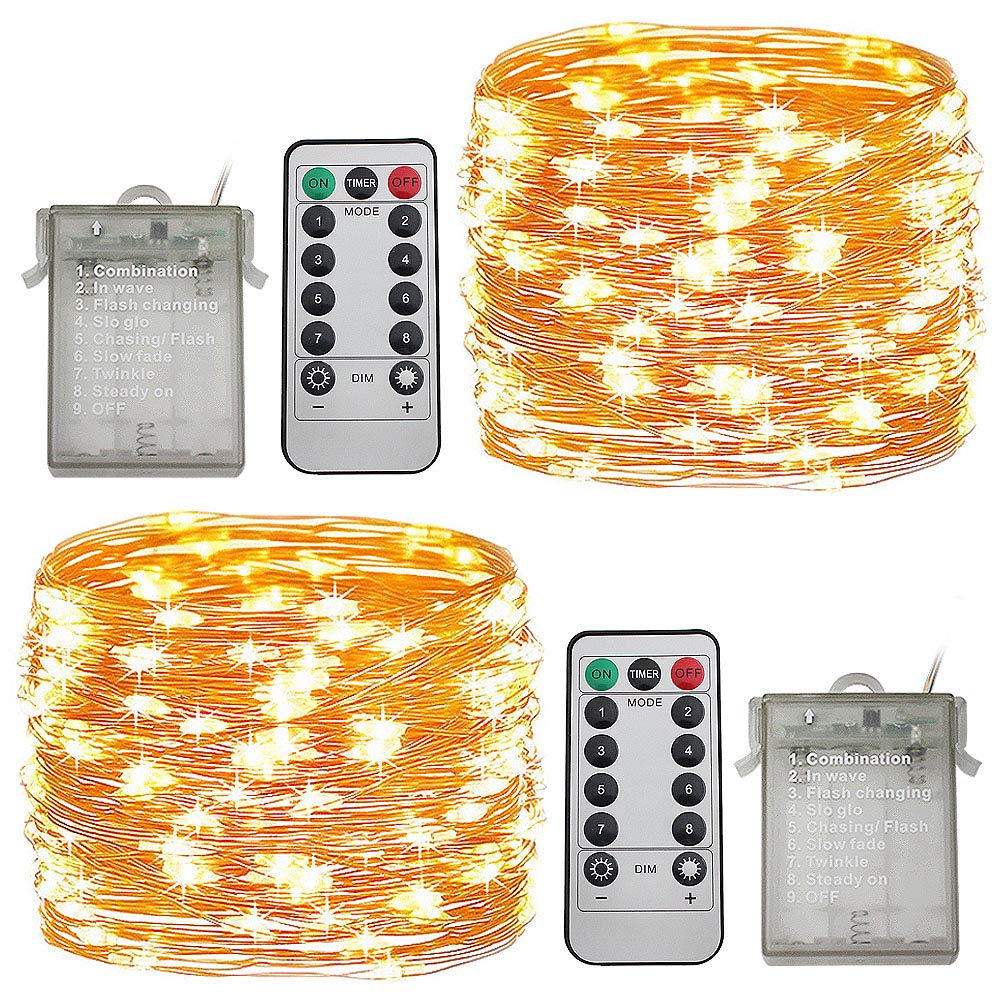 Huakway 2-Pack 33ft 100LED Waterproof Battery Operated LED String Lights - Warm White Copper Wire Fairy Lights for Indoor Outdoor Decoration, Party, Wedding, Christmas, Patio, Garden - Perfect for Backyard, Bedroom, and Holiday Lighting