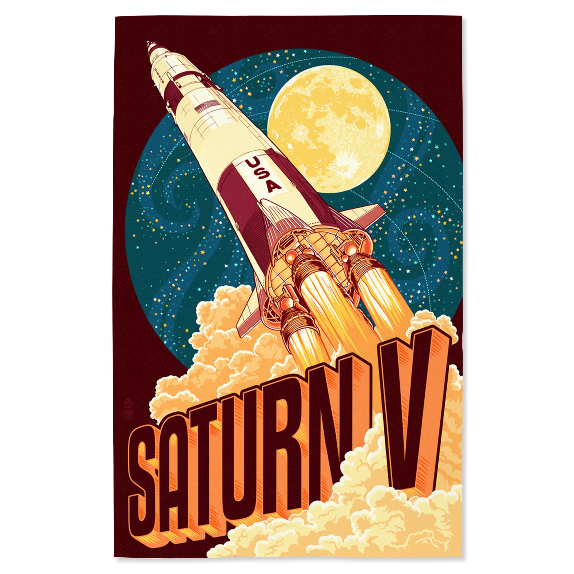 Lantern Press 16x24 Inch Giclee Art Print - Saturn V Rocket Stylized Wall Decor for Space Enthusiasts | Perfect for Living Room, Bedroom or Office