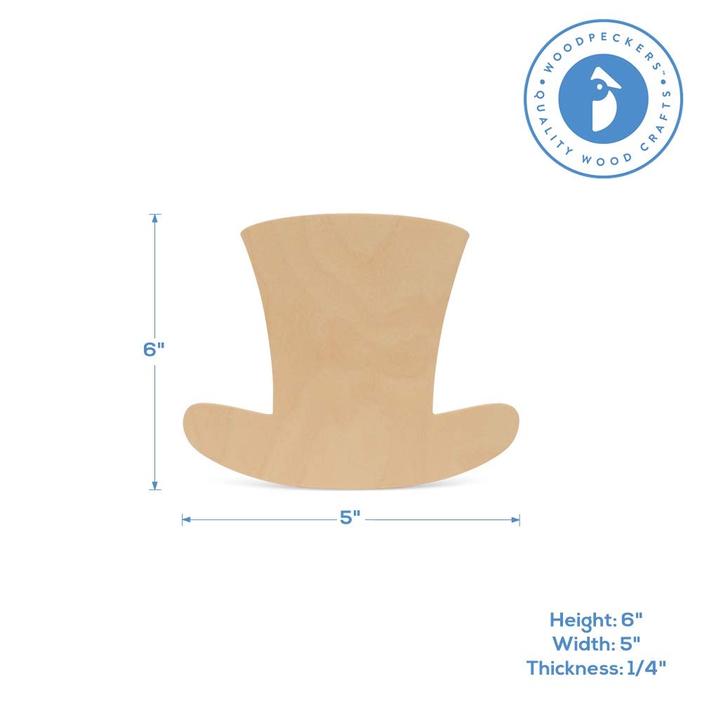 Unfinished Wood Leprechaun Hat Cutouts for St. Patrick's Day Decor - 6 Inch DIY Top Hat Craft Blanks - Pack of 6 - Perfect for DIY Painting, Party Decorations & Holiday Crafts by Woodpeckers