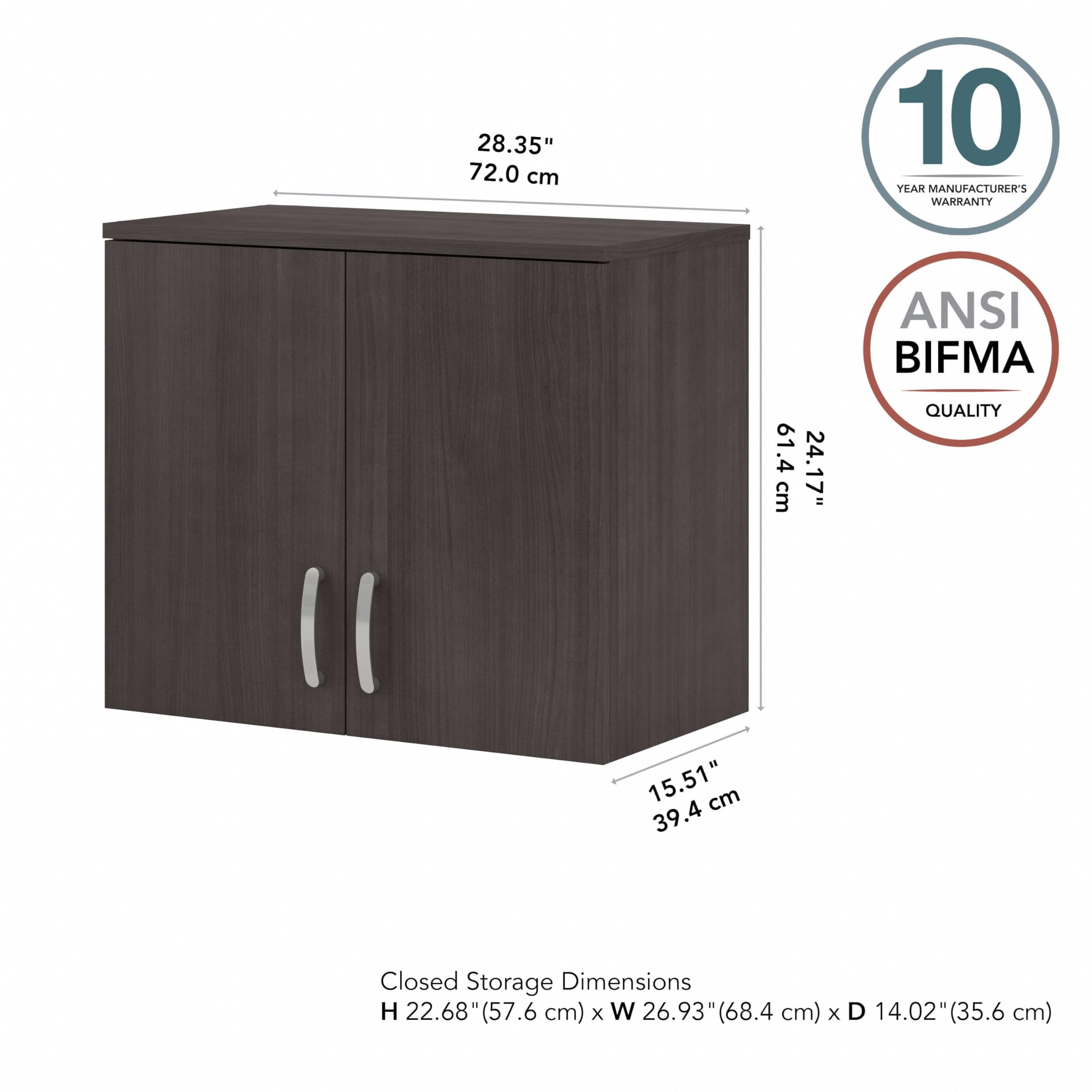 Bush Business Furniture Universal Closet Wall Cabinet with Doors & Shelves - Storm Gray | Space-Saving Storage for Office, Closet & Garage Organization