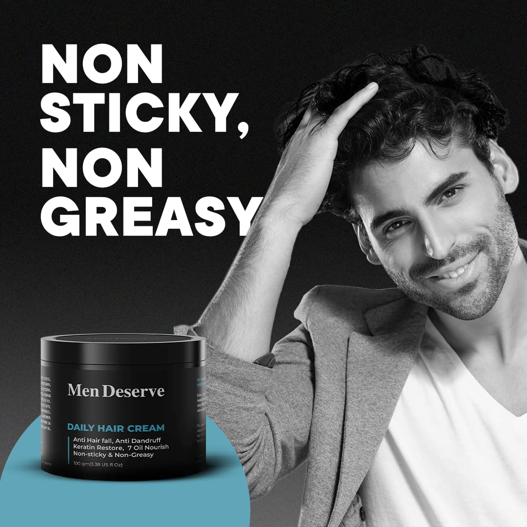 Men's Daily Hair Cream with 7 Oils - Hair Fall Control, Dandruff Prevention & Keratin Restoration - Nourishing Treatment for Thicker, Healthier Hair - Perfect for Daily Use at Home or Salon