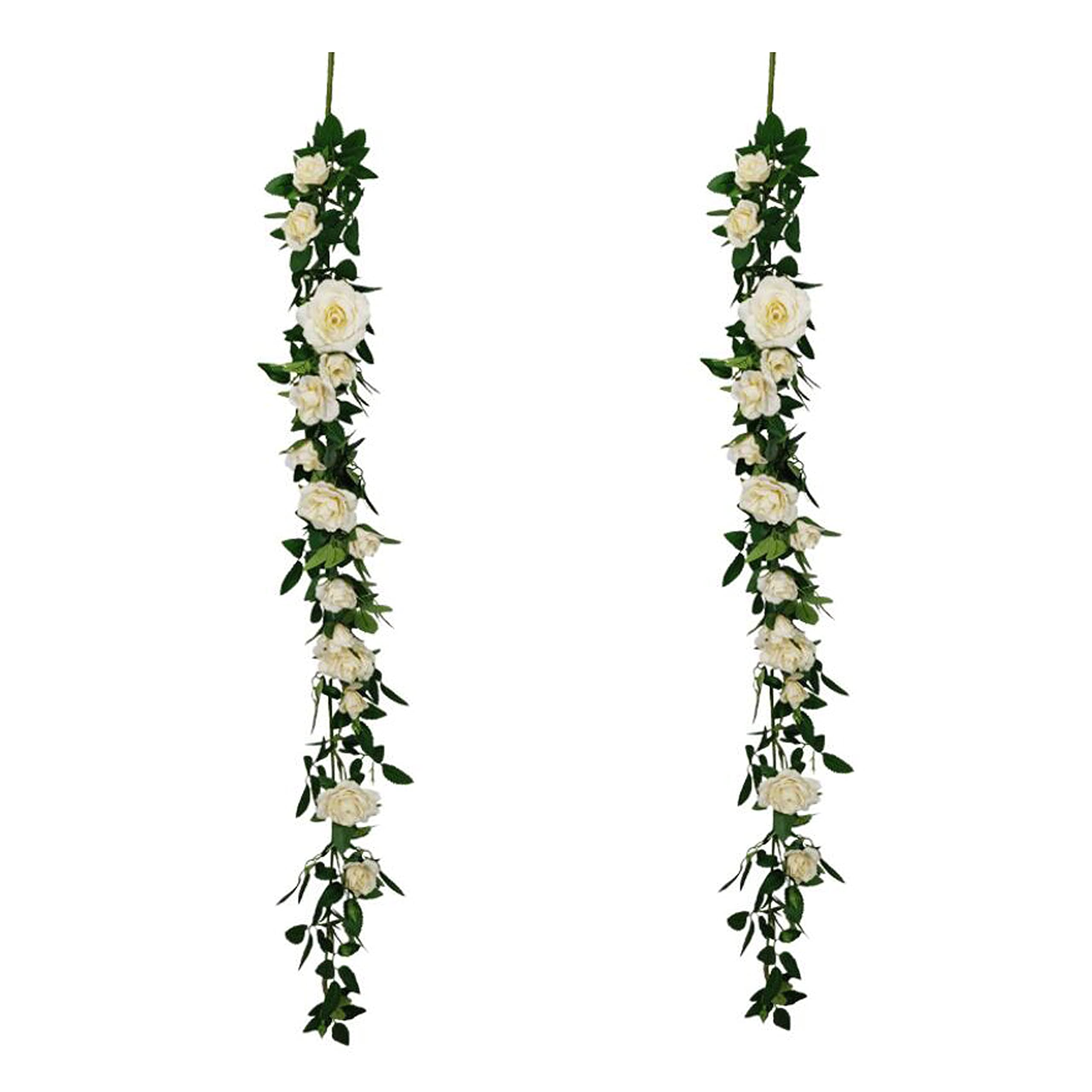 14-Piece Artificial Rose Garland - Realistic Cream White Floral Decor with Lush Vines & Leaves | Perfect for Wedding Table Decorations, Bridal Showers, Home Decor & Party Backdrops