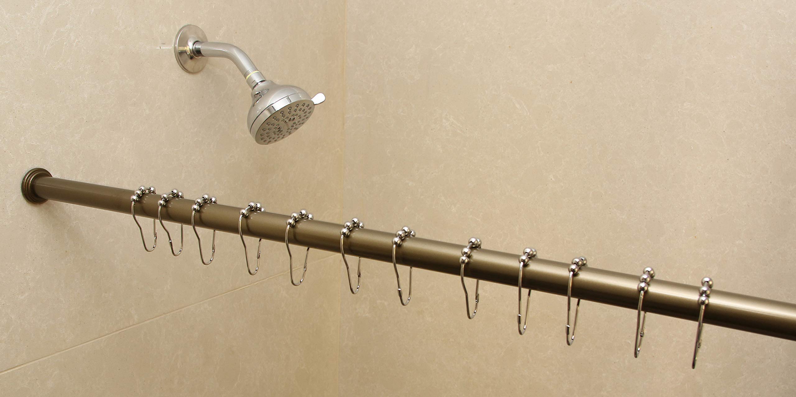 Premium Adjustable Tension Shower Curtain Rod - No Drilling Heavy Duty 42 to 72 Inch Antique Gold Metal Window Closet Rod for Bathroom, Kitchen, Laundry Room & Dorm Organization