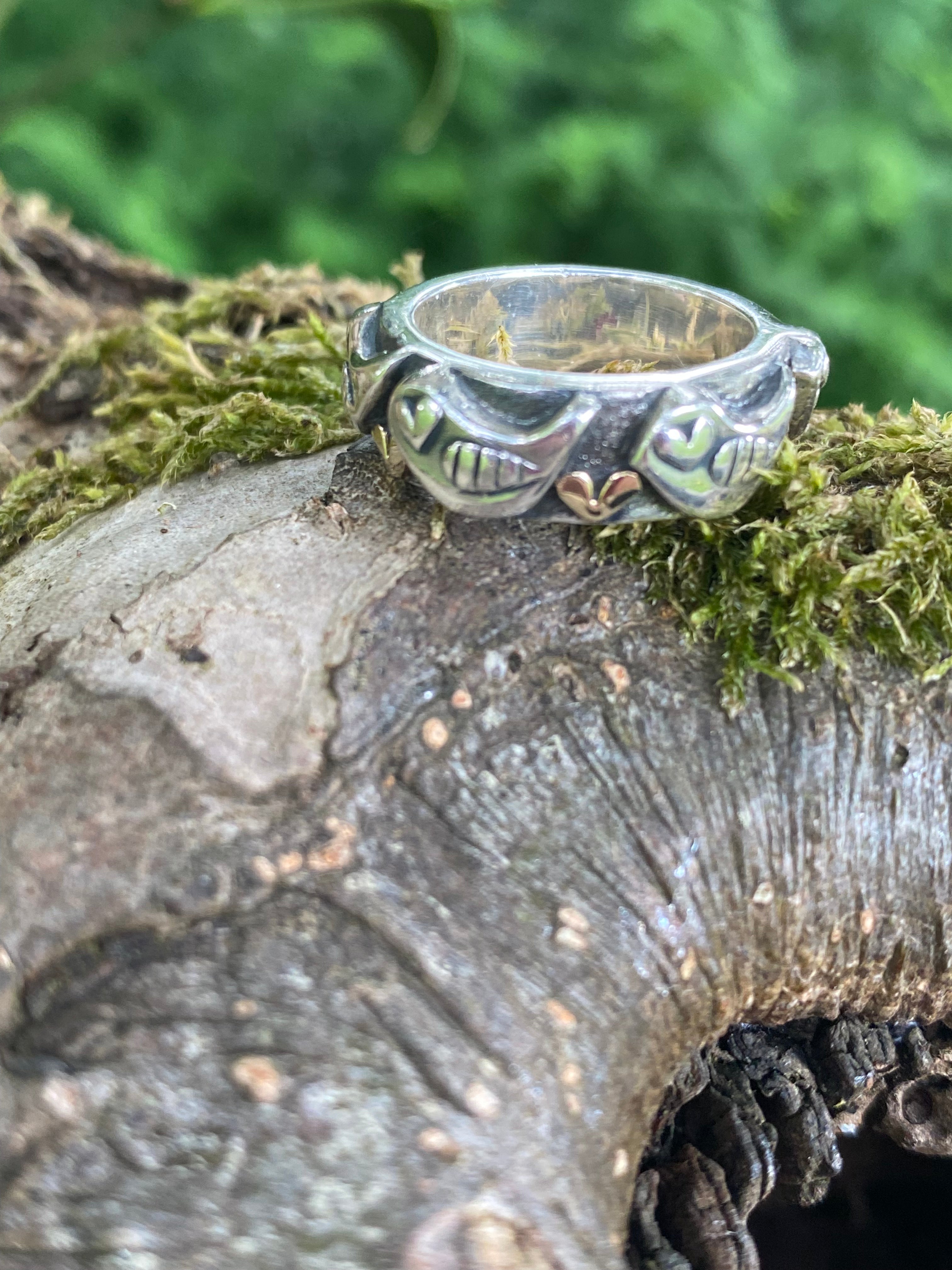 Linda Macdonald Sterling Silver & Gold Happy Bird Ring - Sizes L & M - Perfect for Gifts, Birthdays & Everyday Elegance