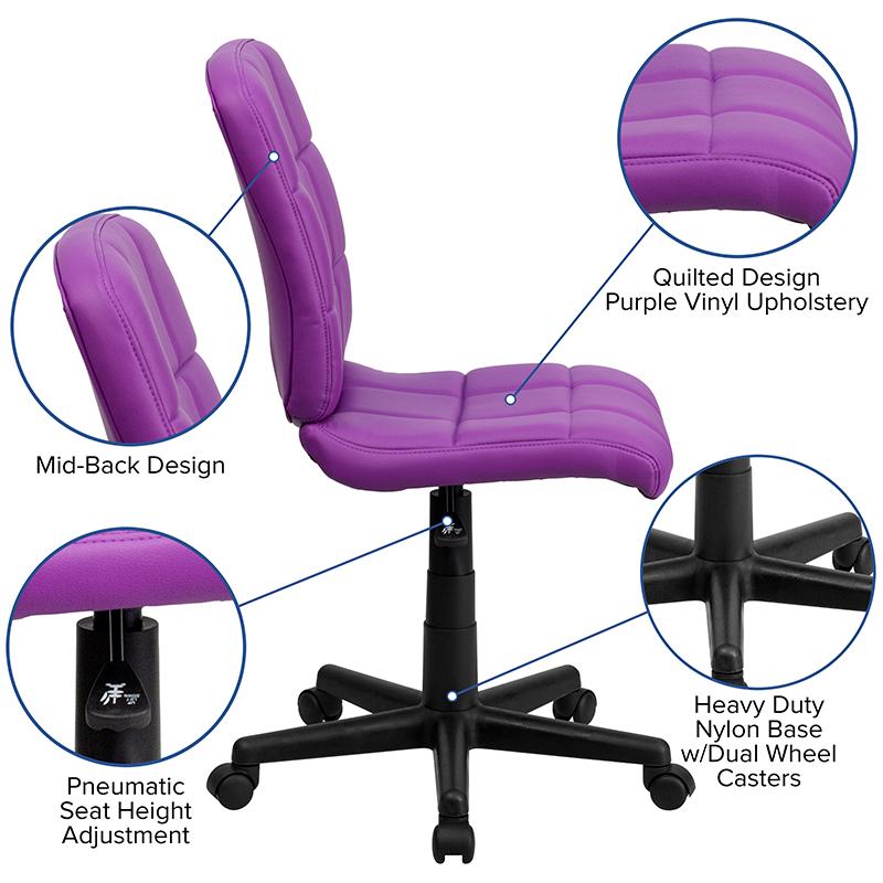 FLASH Clayton Mid Back Black Quilted Vinyl Swivel Task Office Chair with Arms - Ergonomic Desk Chair for Home Office, Computer Workstation & Conference Room