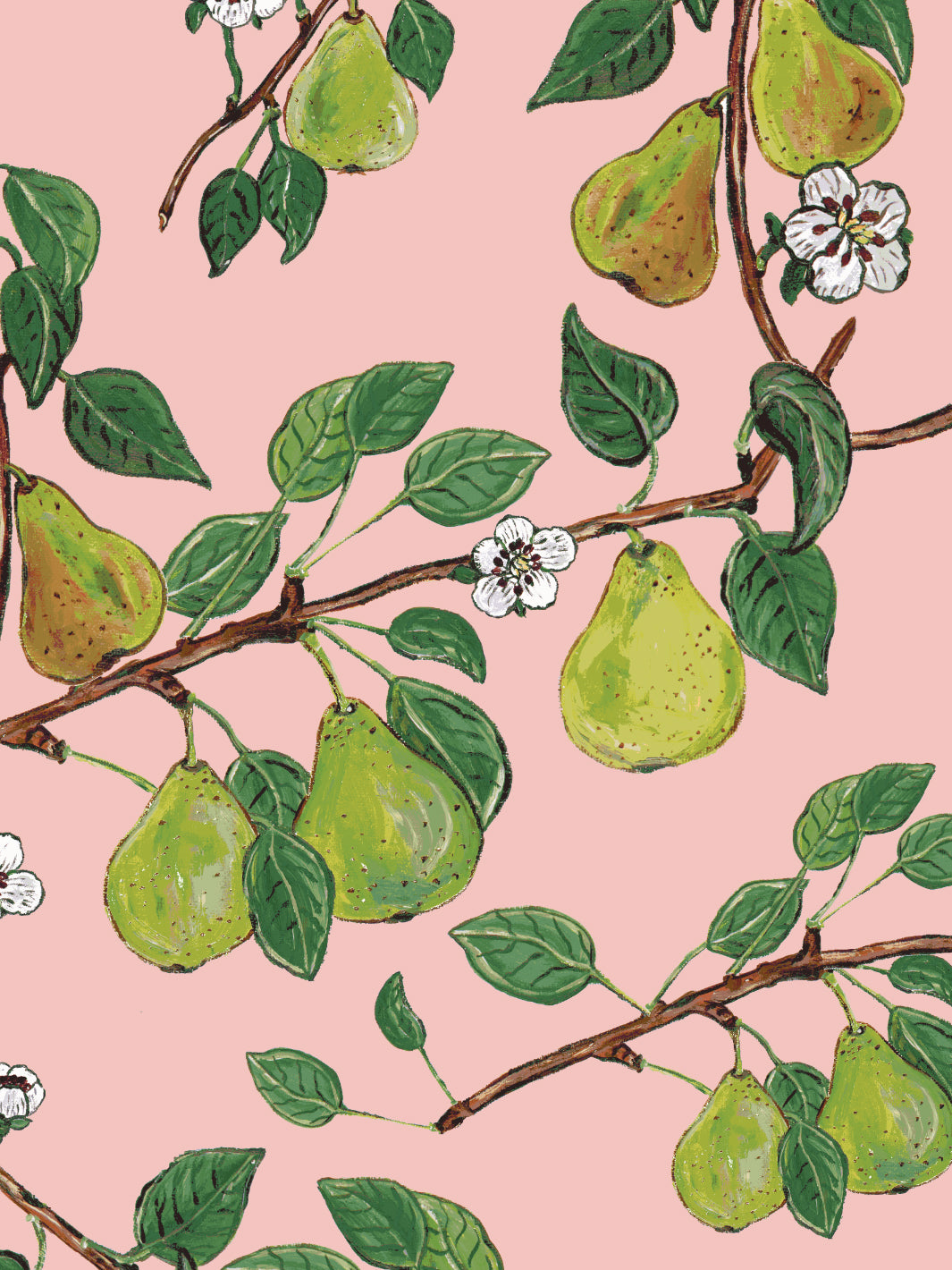 Giardino di Pere Wallpaper by Carly Beck - Pink Floral Peel and Stick Wallpaper for Bedroom, Living Room, and Nursery Decor
