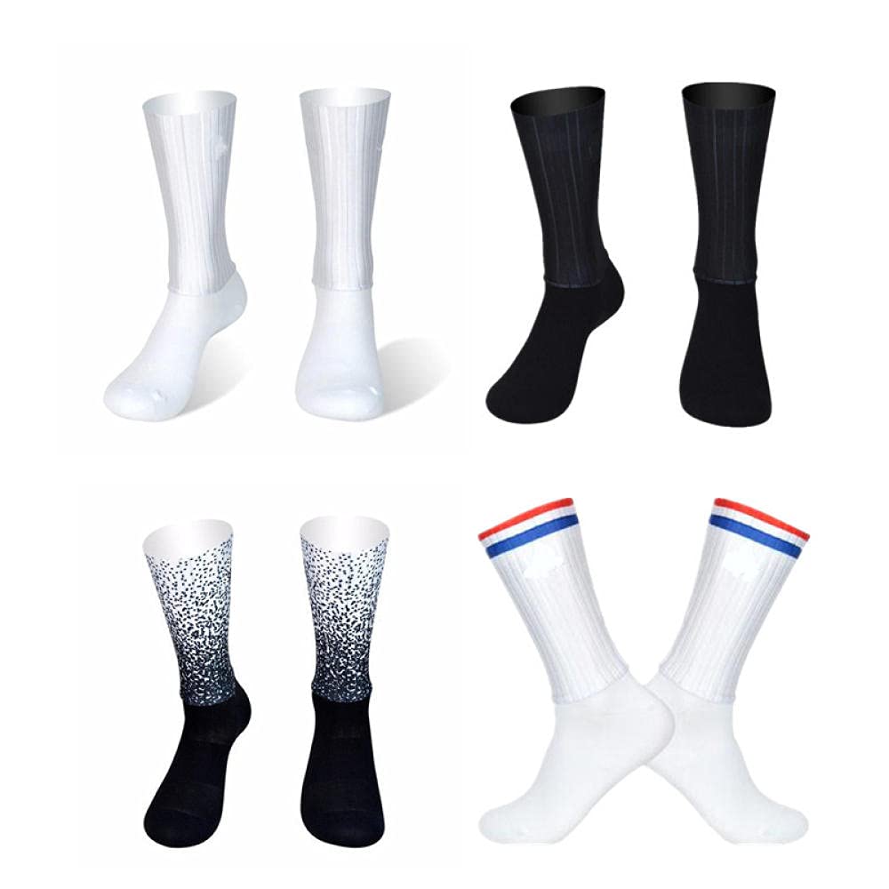 Men's Anti-Slip Silicone Running Socks - Breathable Summer Athletic Socks for Cycling, Sports & Workout - White with Aero Line Design (Size 35-46) - Perfect for Gym, Jogging & Outdoor Activities