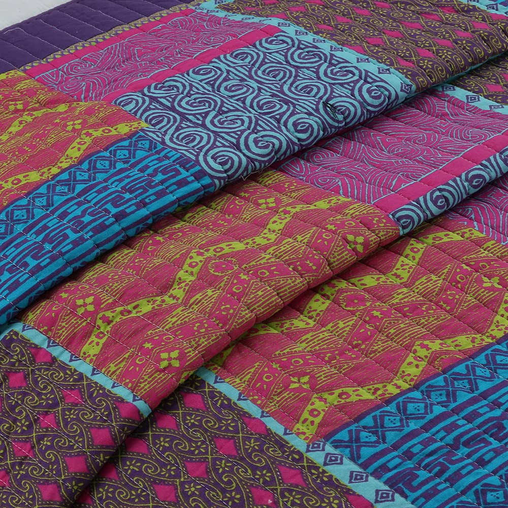 Bohemian Style 3-Piece Quilt Set - 100% Cotton Bedding for Full/Queen Size Beds | Perfect for Cozy Bedrooms, Guest Rooms & Boho Chic Home Decor