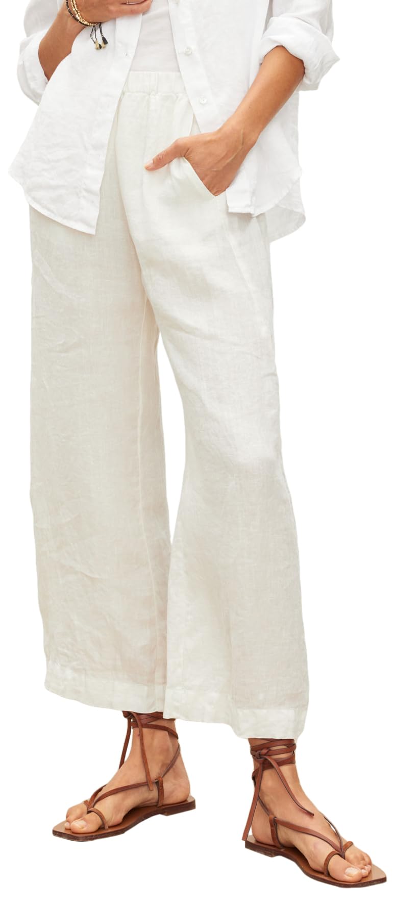 Velvet by Graham & Spencer Women's Lola High-Waisted Linen Pants - Breathable Summer Wide Leg Trousers for Casual Outings & Beach Vacations