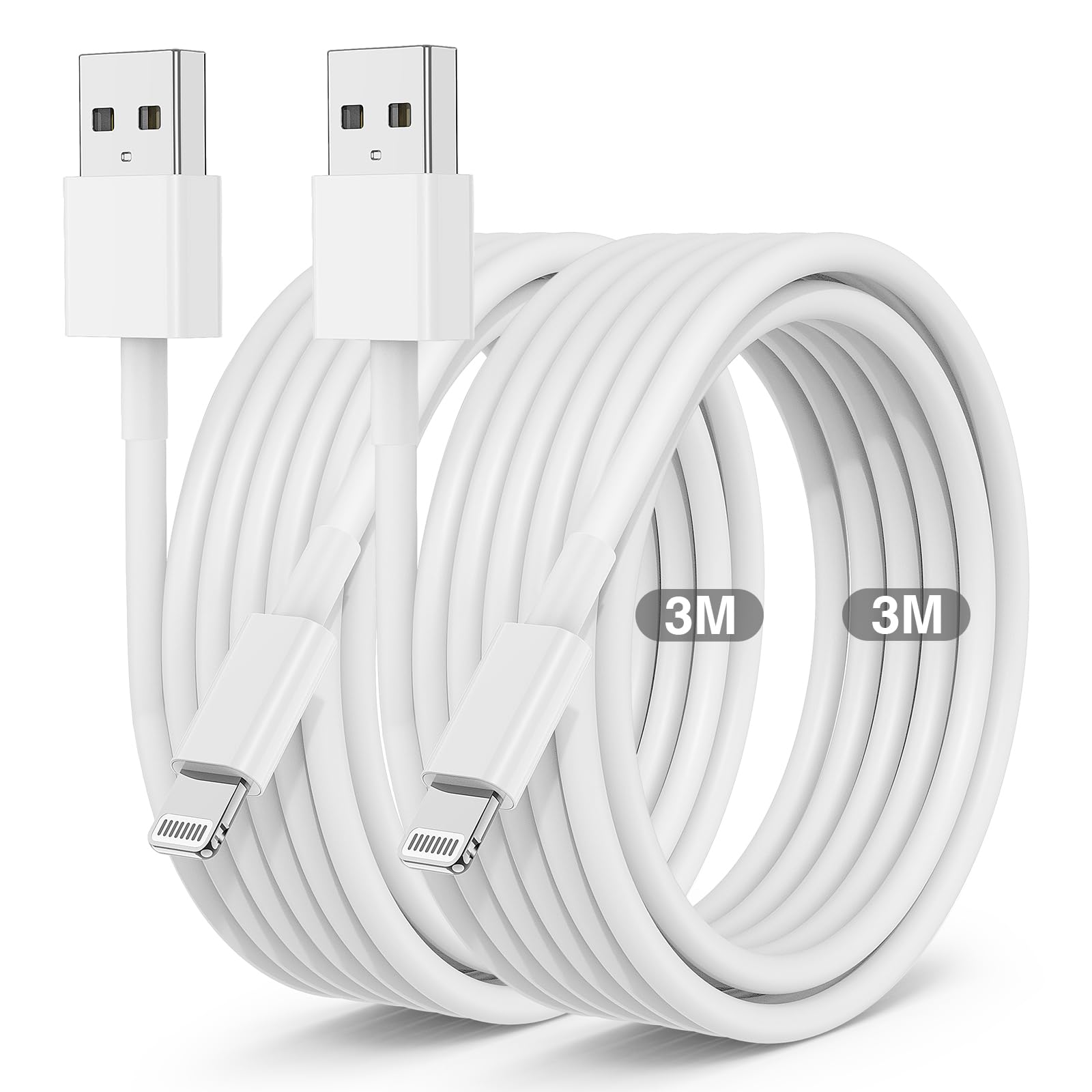 Apple MFi Certified iPhone Charging Cable 10ft (3m) - Fast Charging USB to Lightning Cable for iPhone 14 Pro Max/13/12/11/X/6 Plus/5S/SE/mini & iPad - Durable Long Cord for Home, Office, Car & Travel Use