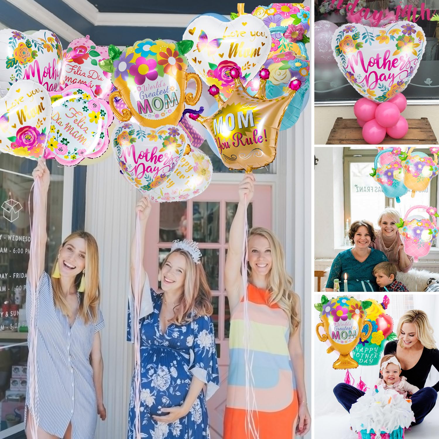 12Pcs Premium Mother's Day Balloons - Large Heart Shaped Aluminum Foil Balloons for Mom, Birthday Party Decorations - Perfect for Mother's Day Celebrations, Baby Showers & Home Decor