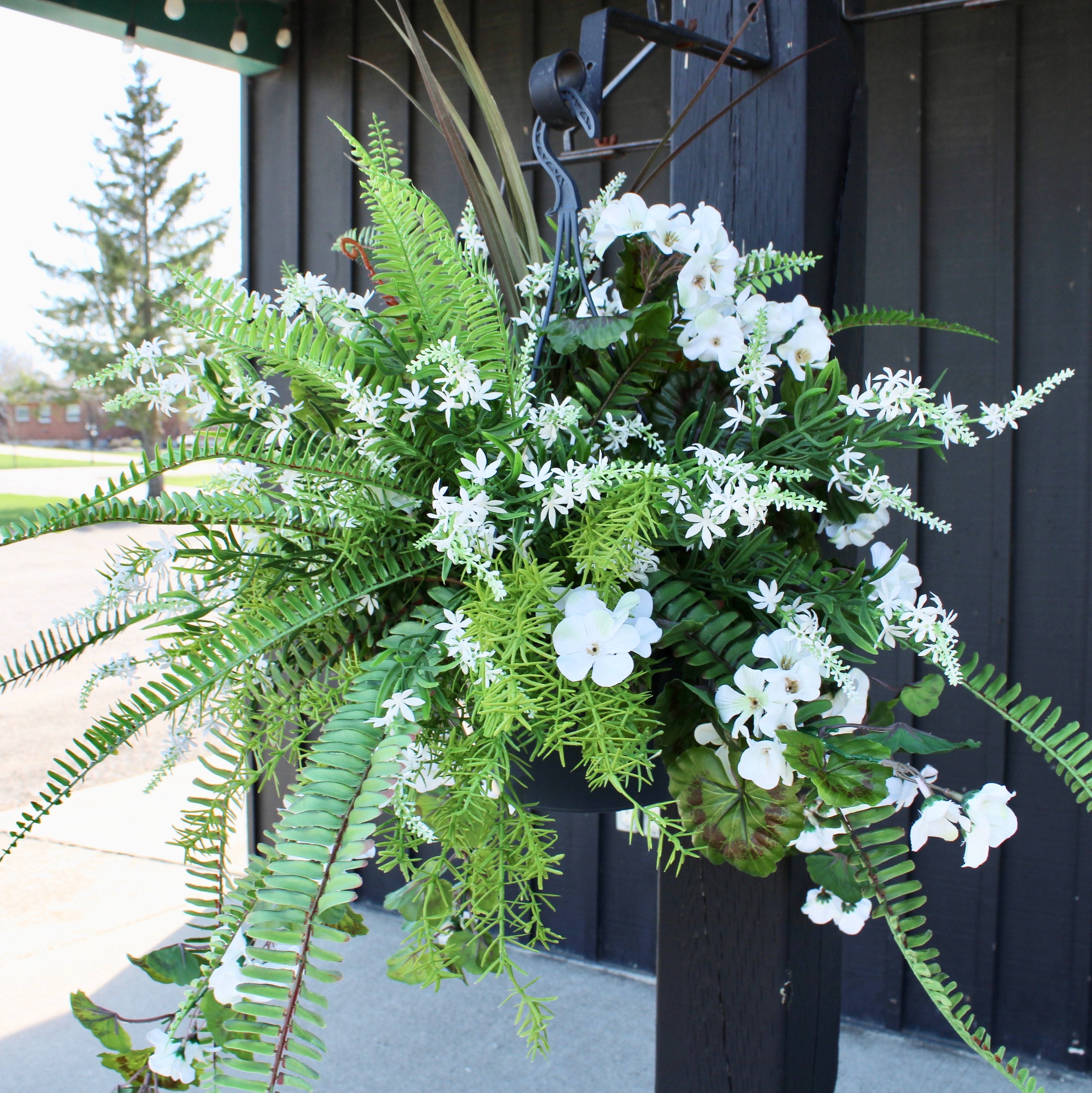 White Hanging Basket Planter - Indoor/Outdoor Drop-In Flower Pot for Home, Garden, and Patio Decor