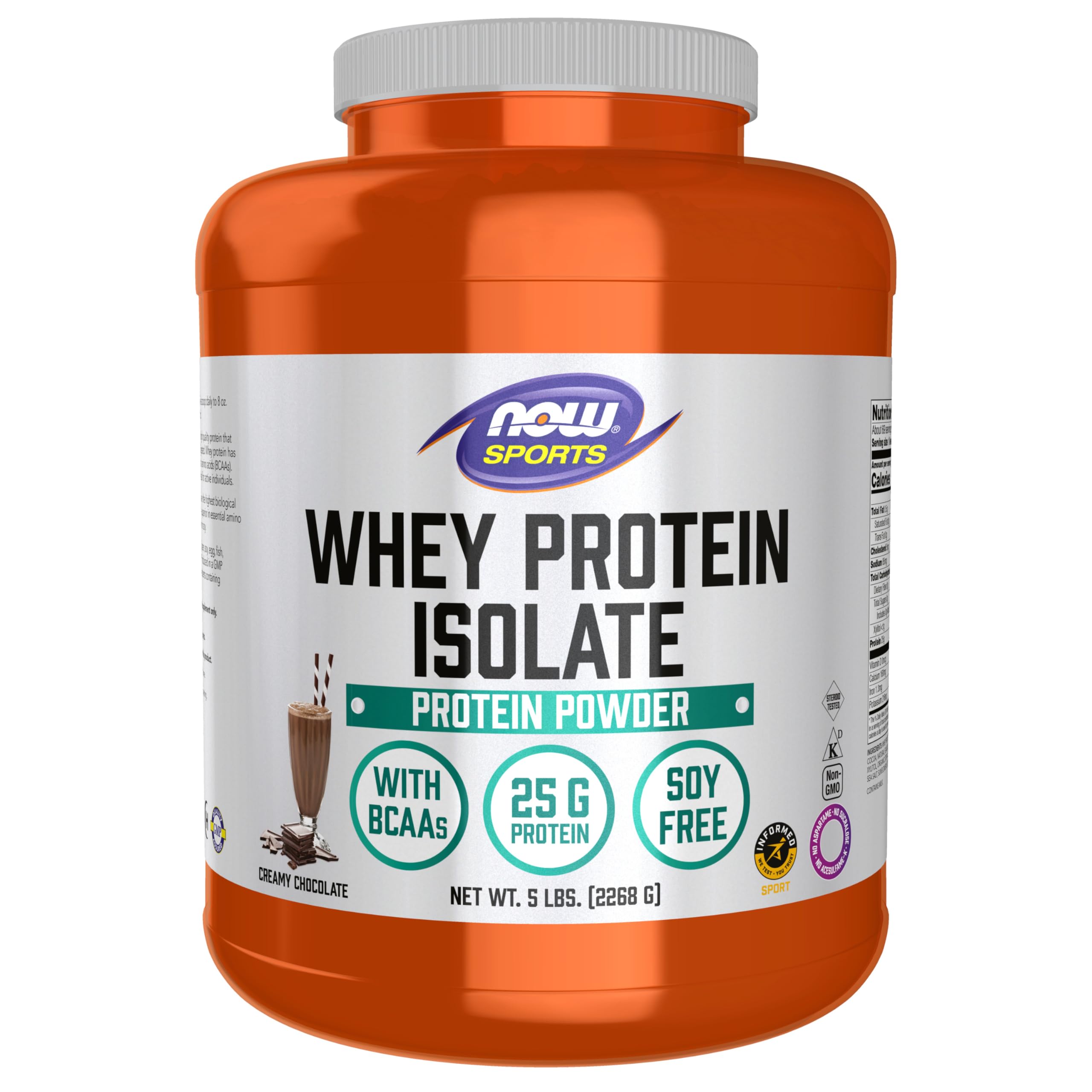 NOW Foods Whey Protein Isolate Powder - 25g Protein with BCAAs, Creamy Chocolate Flavor, 5 lb (2.27 kg) - Muscle Recovery & Post-Workout Nutrition for Athletes & Fitness Enthusiasts