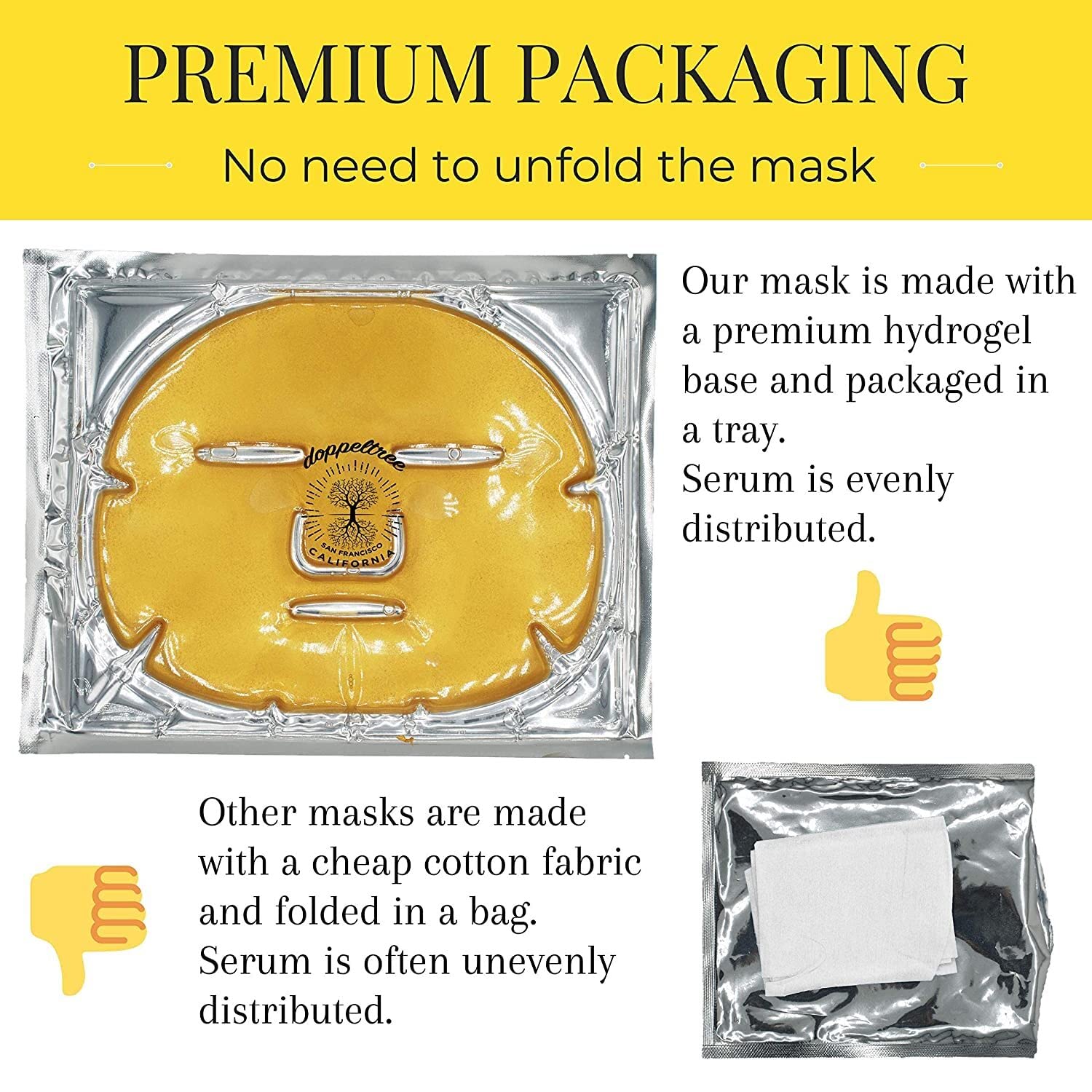 Doppeltree 24K Gold Hydrogel Facial Mask - Hydrating & Anti-Aging Sheet Mask with Collagen & Hyaluronic Acid for Skin Care & Beauty | Perfect for Spa Night, Self-Care Routine & Gift Giving