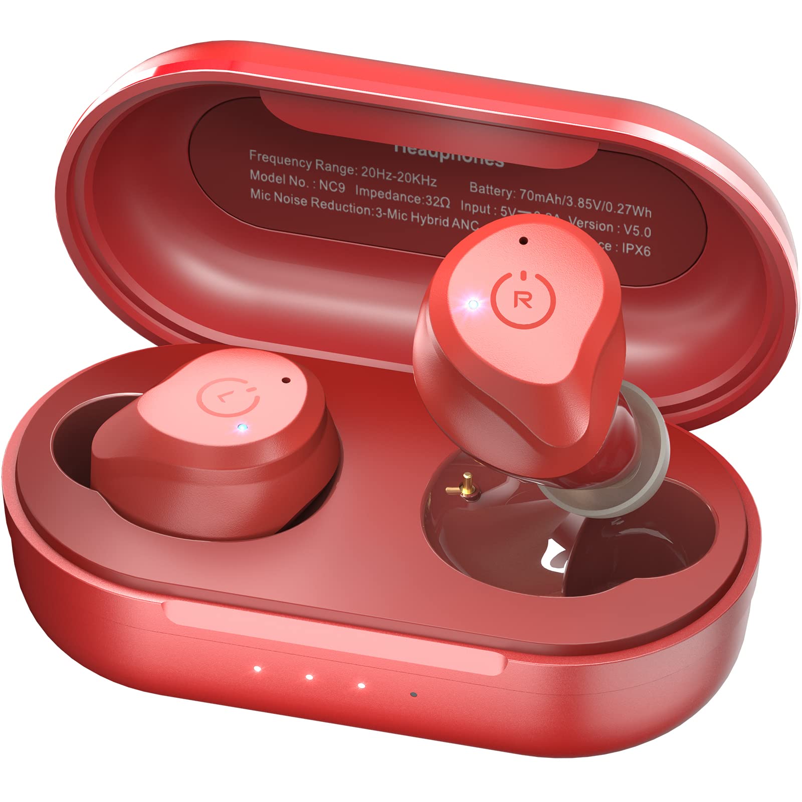 TOZO NC9 Hybrid Active Noise Cancelling Wireless Earbuds - Bluetooth 5.3 IPX6 Waterproof in-Ear Headphones with Immersive Sound & Deep Bass (Dark Red) | Perfect for Workouts, Commuting & Travel