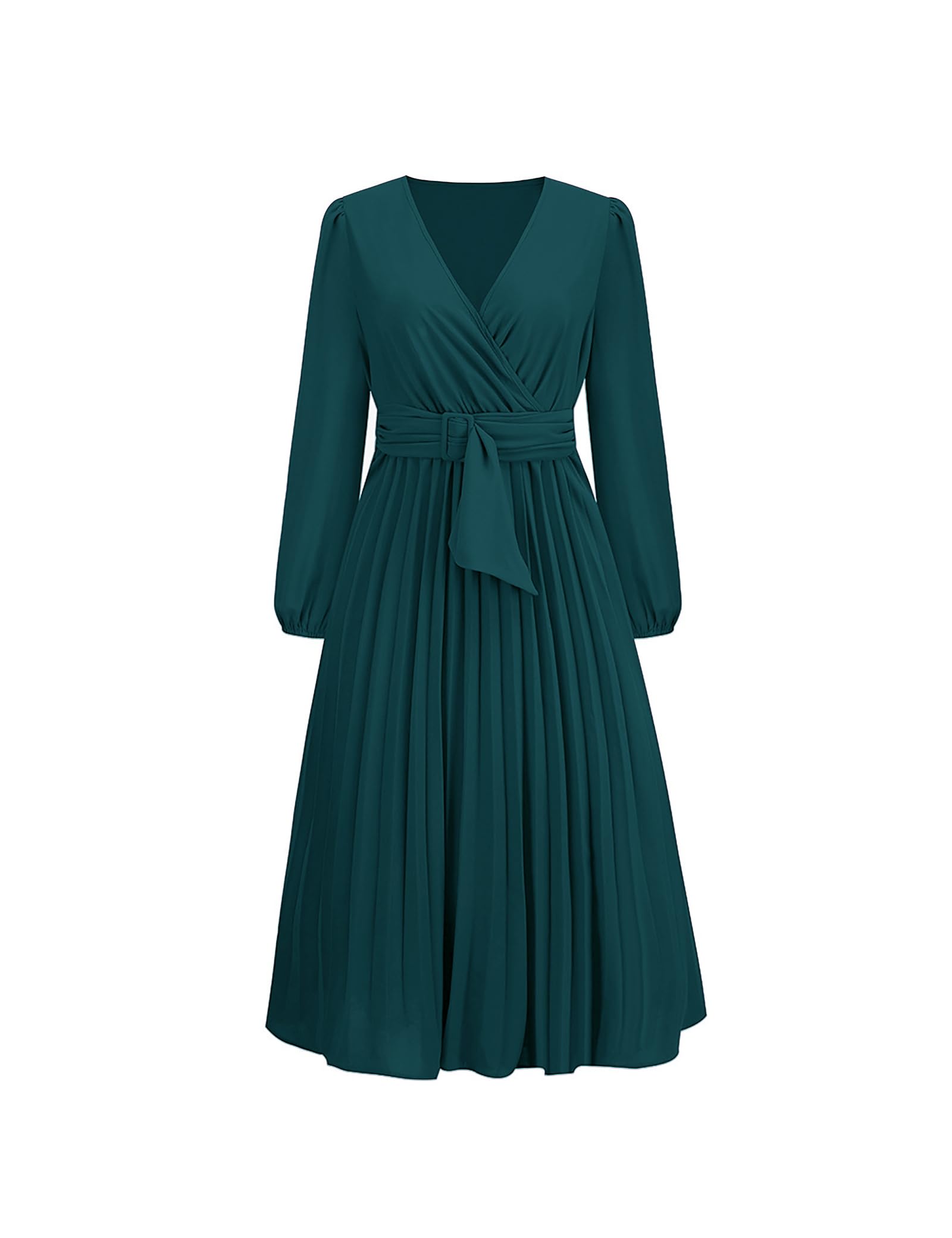 SDEER Women's Casual Midi Dress - V Neck Long Sleeve Pleated High Waist Flowy Dress for Wedding Guest, Party, Office & Daily Wear | Elegant & Comfortable Outfit for Special Occasions