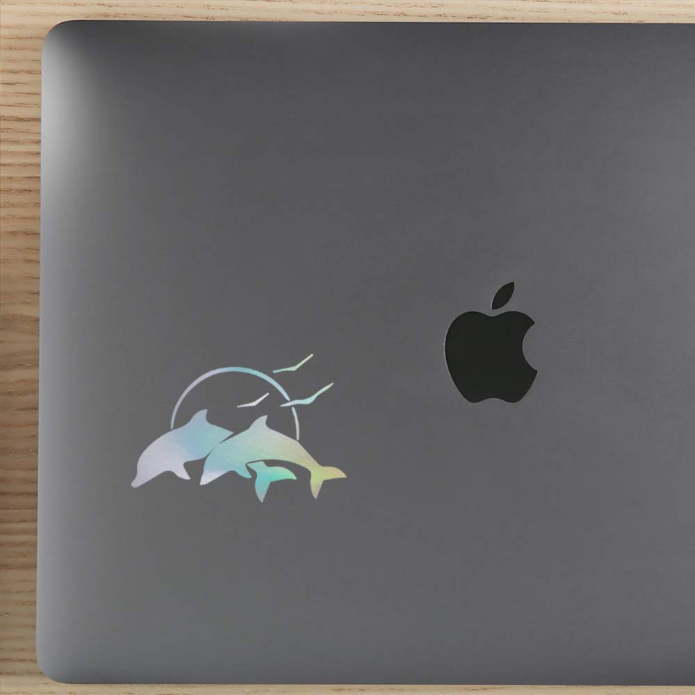 Premium Waterproof Vinyl Decal Stickers - Holographic Dolphins & Seagulls (Set of 2) for Laptop, Phone, Helmet, Car Window, Bumper, Mug, Cup, Door & Wall Decoration - Perfect for DIY Crafts, Home Decor, Office & Gift Giving