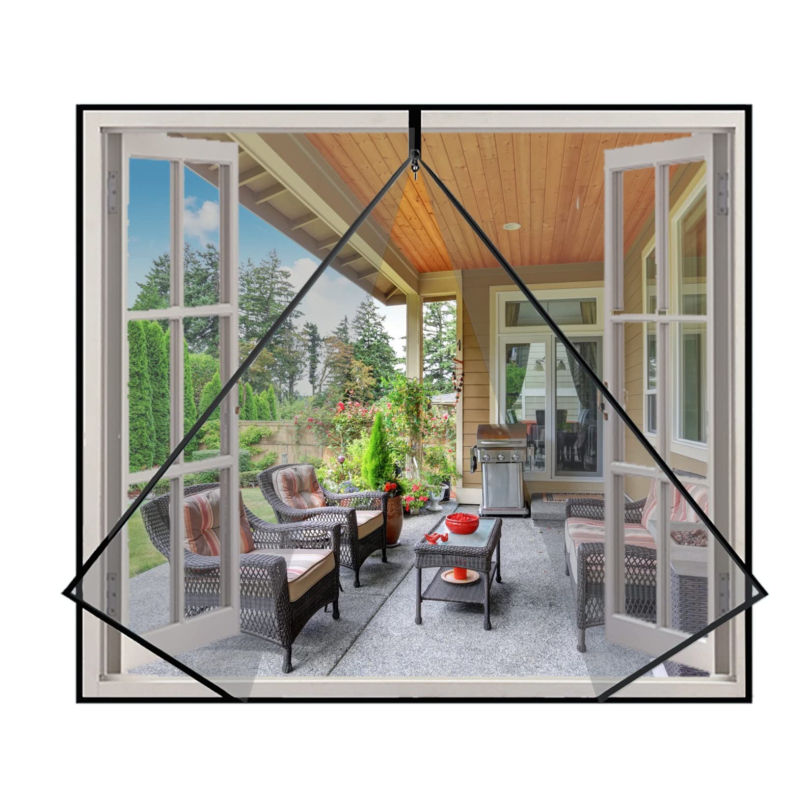 Eouyt 150x200cm Black Mesh Mosquito Net Window Screen with Zip Sliding - Fly Proof Curtain for Bedroom, Living Room & Patio Doors - Easy Installation & Ventilation Solution