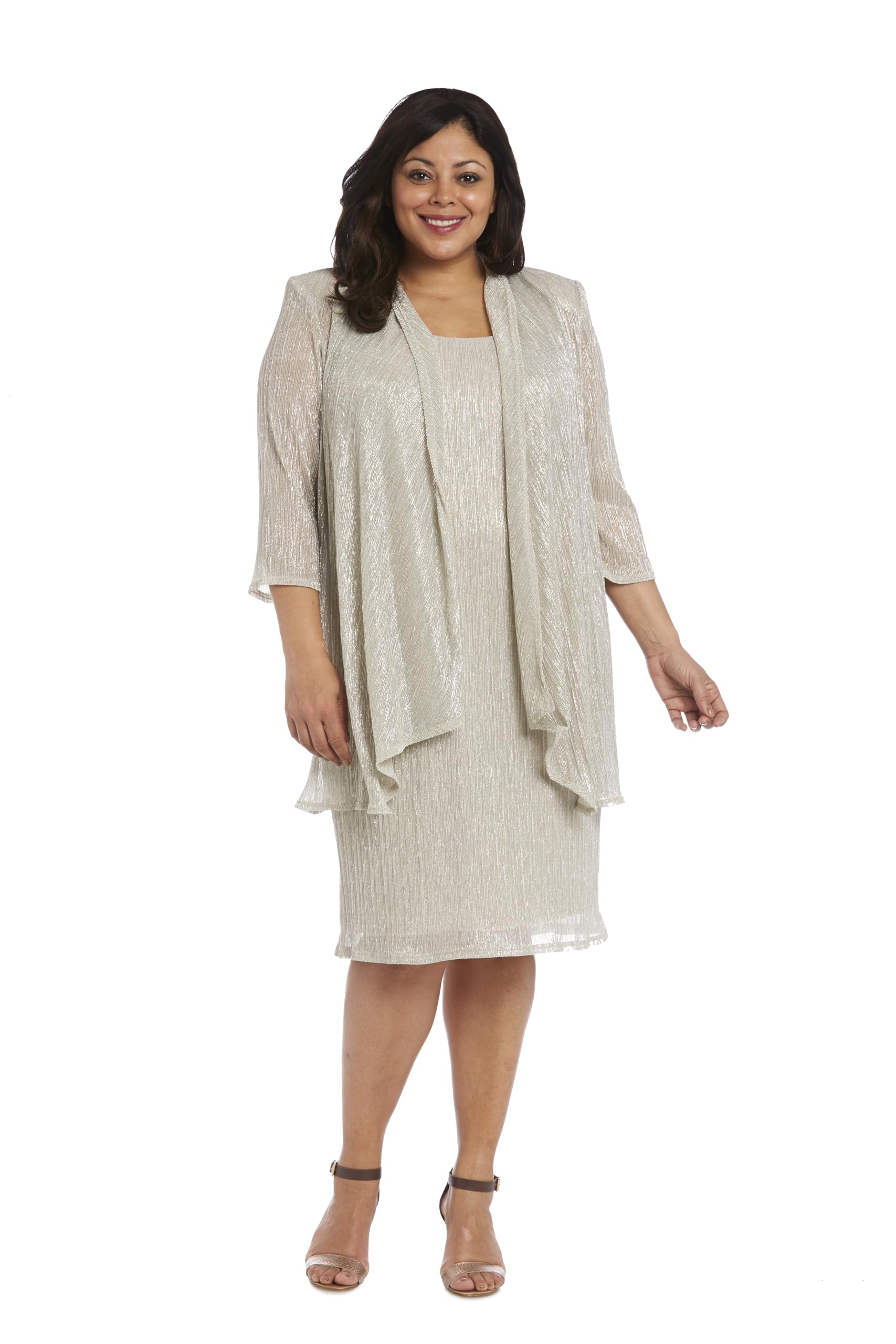 R&M Richards Women's 2-Piece Metallic Evening Dress with Matching Jacket - Perfect for Weddings, Parties & Formal Occasions