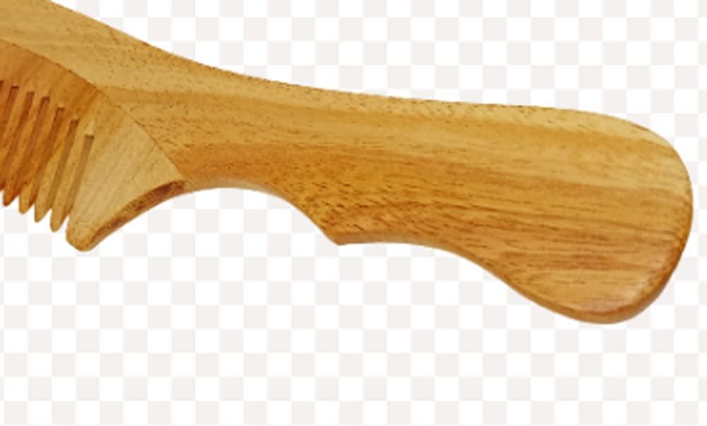 Rufiys Kacchi Neem Wood Hair Comb for Women & Men - Anti Dandruff Wooden Comb with Handle for Curly & Wavy Hair - Promotes Hair Growth - Perfect for Daily Hair Care & Scalp Massage