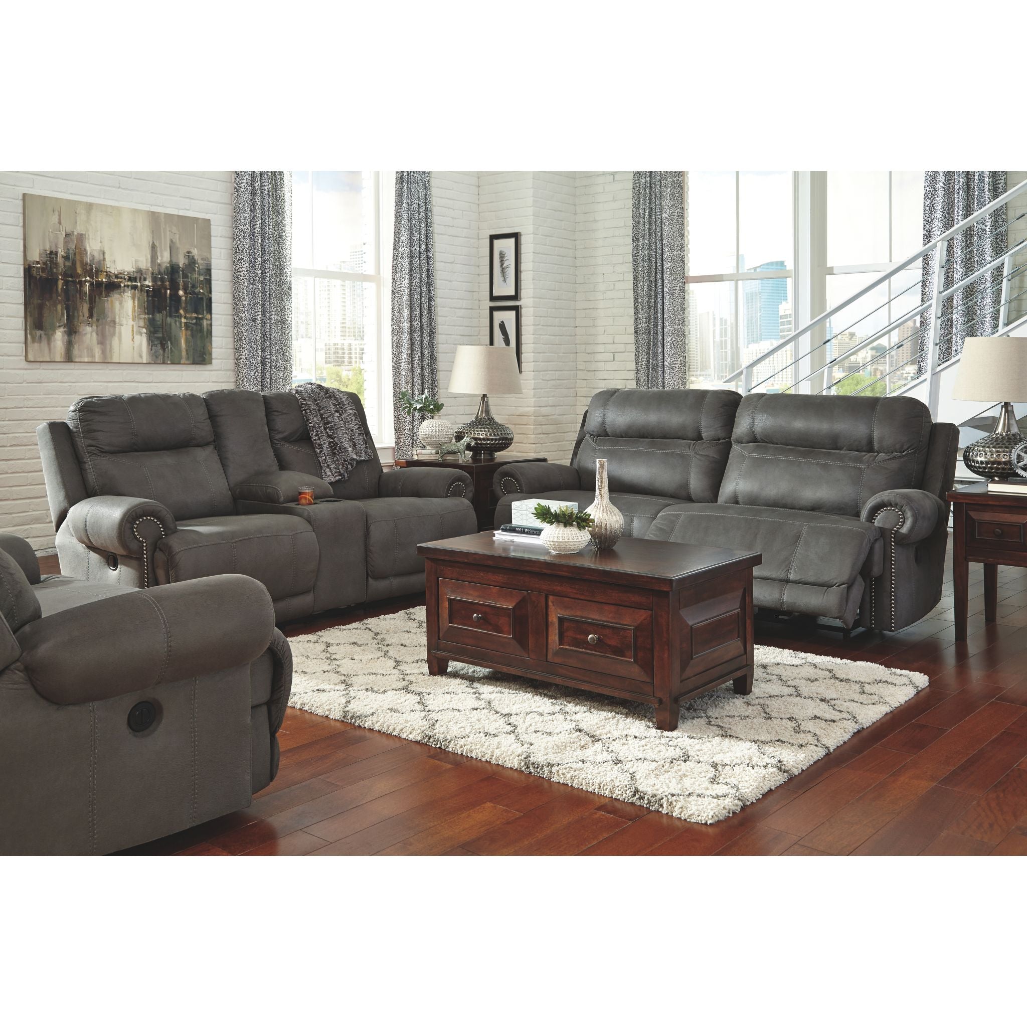 Comfortable Austere Wall Hugger Recliner Chair in Gray - Space-Saving Recliner for Small Living Rooms, Apartments & Home Theaters