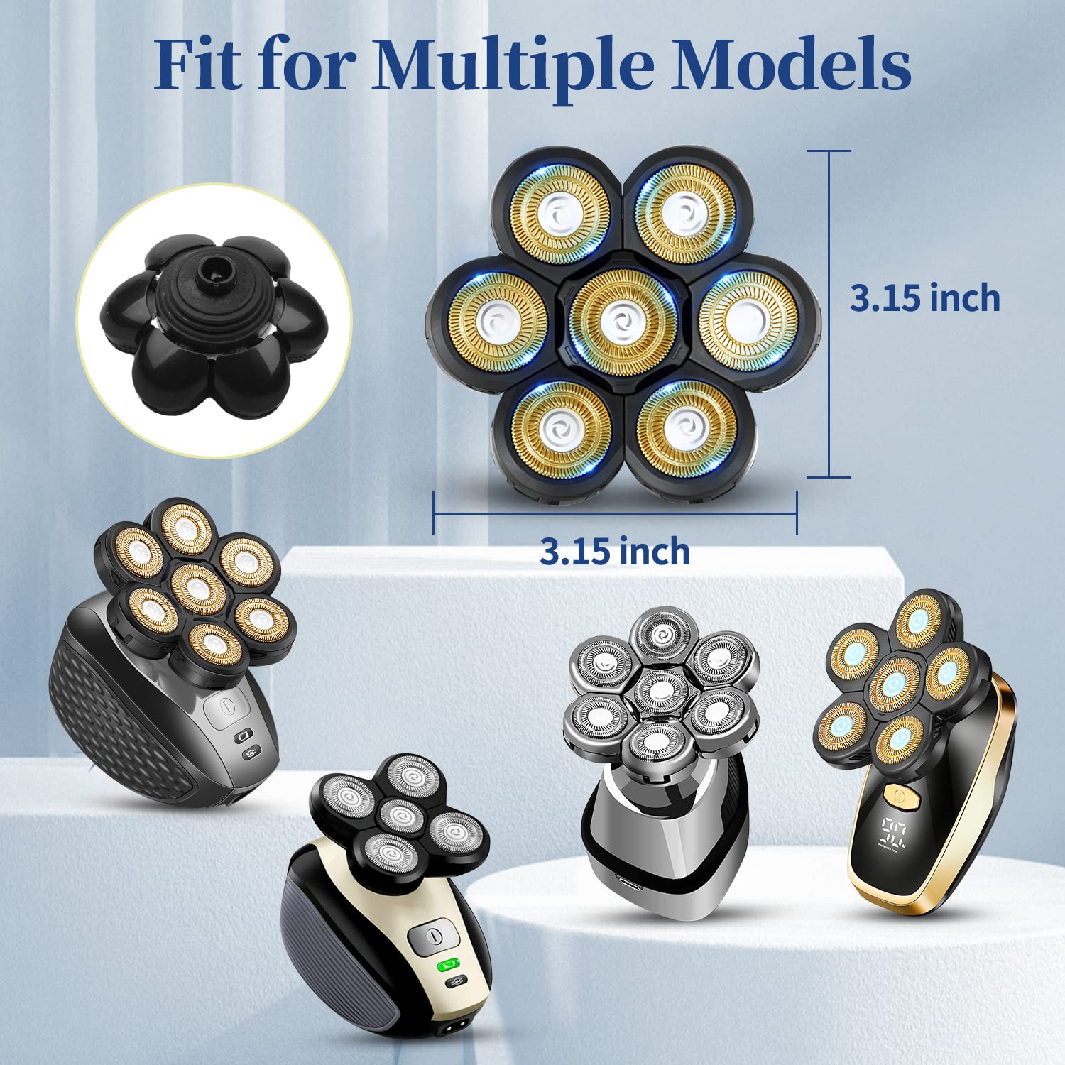Upgraded 7D Electric Shaver Replacement Head for Men - Wet & Dry Floating Razor Blades for Bald Shaving - Gold Replacement Heads for Close Shave - Perfect for Travel, Gym & Daily Grooming