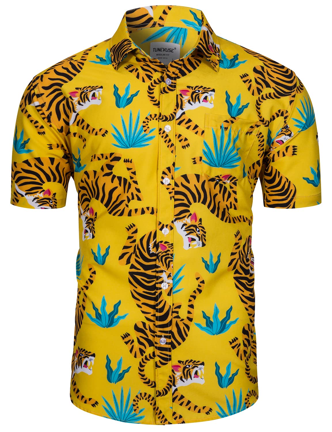 TUNEVUSE Men's Hawaiian Shirt and Shorts Set - 2 Piece Tropical Beach Outfit with Floral Print & Bucket Hat | Summer Vacation, Luau Party, Poolside Relaxation Outfit