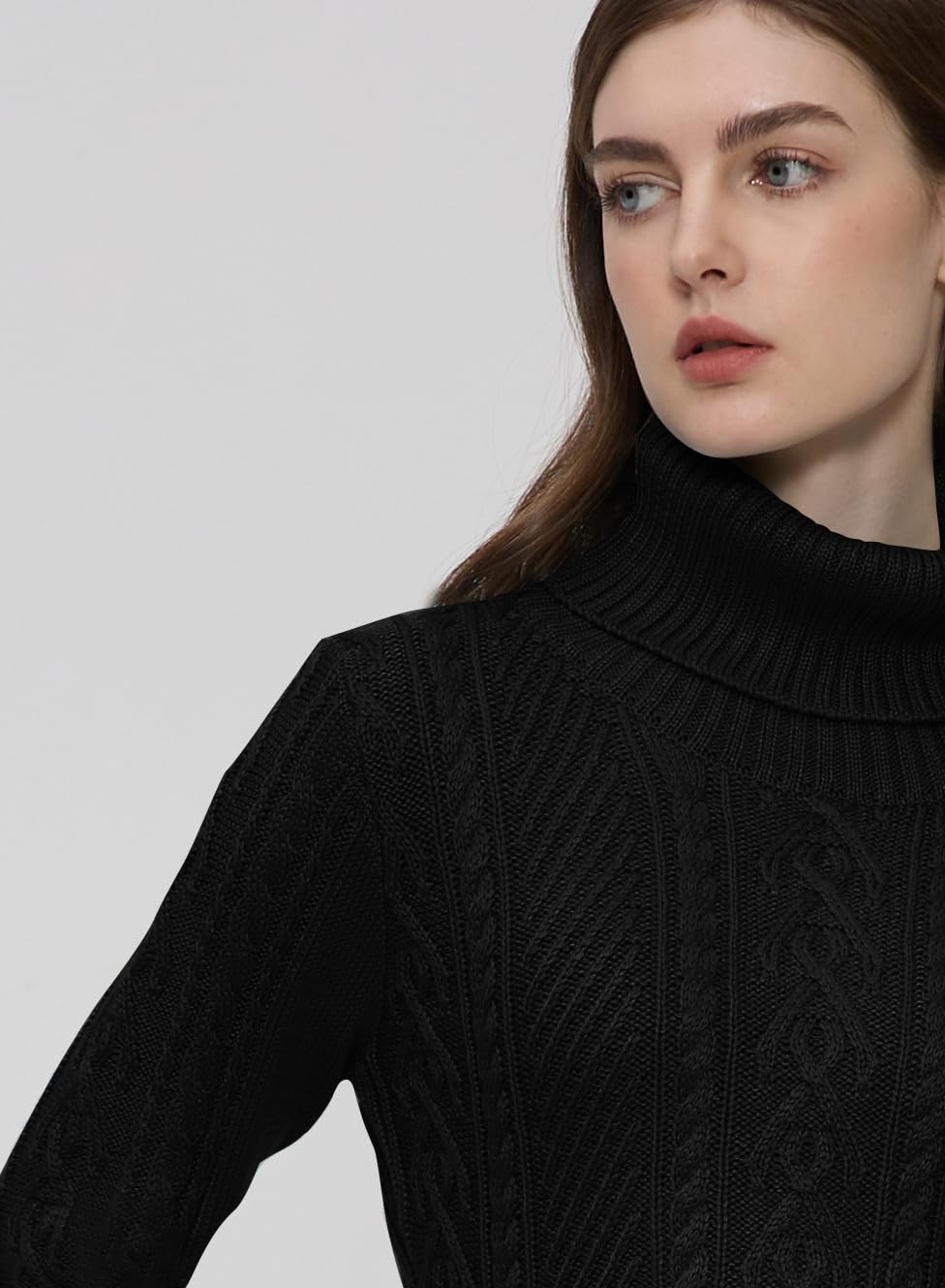 V28 Women's Cable Knit Turtleneck Tunic Sweater - Warm Winter Pullover for Fall & Winter - Perfect for Casual Outfits, Office Wear & Holiday Gatherings