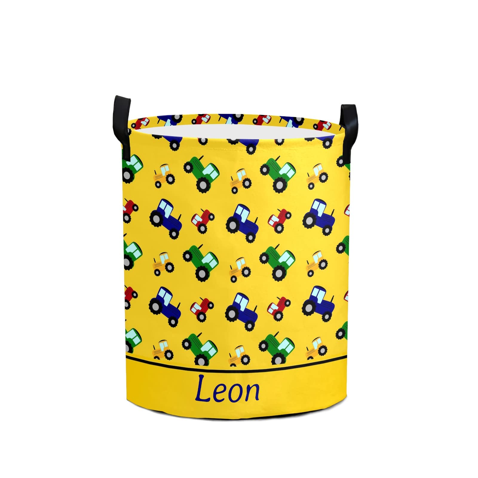 Personalized Yellow Tractor Laundry Hamper with Name - Custom Kids Laundry Basket with Handle for Clothes Storage - Perfect for Nursery, Bedroom, Bathroom & Playroom Organization