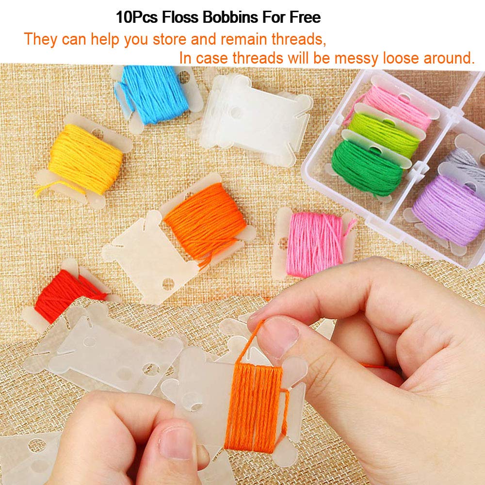 AUERVO 50 Skeins Embroidery Thread Kit - Rainbow Color Cross Stitch Floss for Friendship Bracelets, DIY Crafts with Free Needles & Bobbins | Perfect for Hand Embroidery, Sewing Projects, and Creative Gift Making