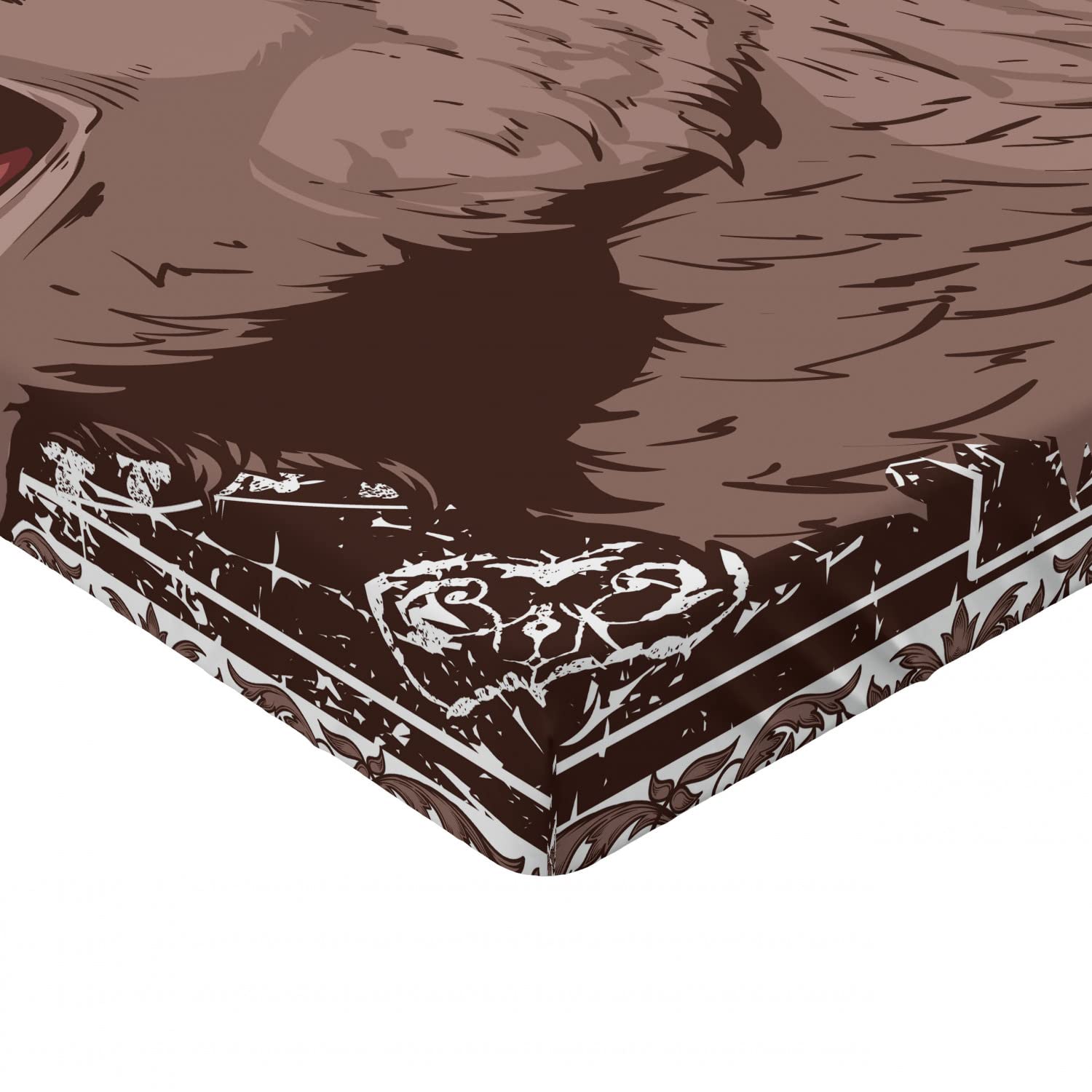 Ambesonne Grizzly Bear Print Fitted Sheet - King Size Deep Pocket Bed Cover with All-Around Elastic, Brown & White Animal Theme Bedding - Perfect for Wildlife Lovers' Bedrooms, Cabins, or Dorm Rooms