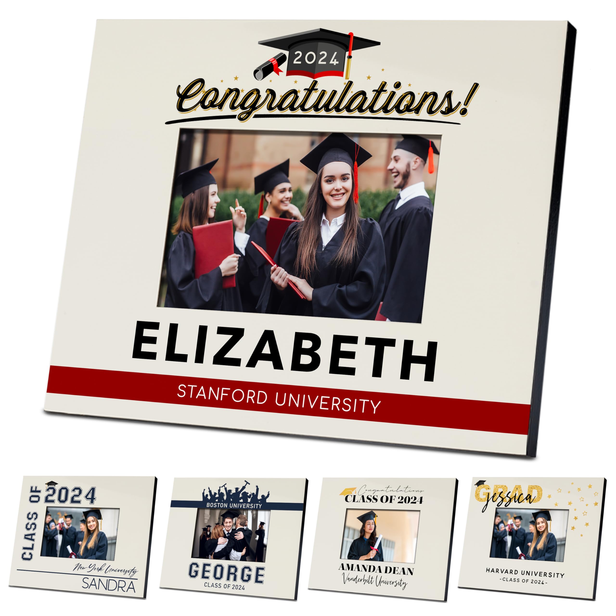 Personalized Graduation Picture Frame - Custom Name & Collage Engraved - Class of 2024 - 5x7 & 4x6 Photo Frames - Perfect Graduation Gift for High School & College Graduates - Ideal for Displaying Graduation Photos, Dorm Decor, or Office Memories