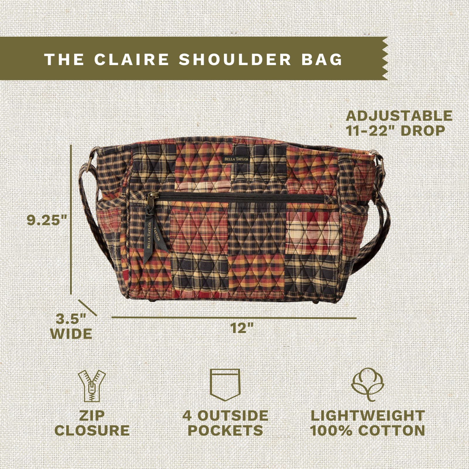 Bella Taylor Claire Crossbody Shoulder Bag for Women - Stylish Multi-Compartment Purse with Adjustable Strap | Perfect for Work, Travel, and Everyday Use