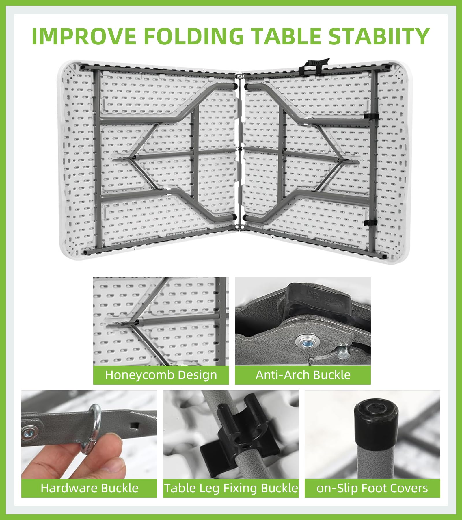 6FT Folding Table with Handle - Portable & Collapsible Picnic Table for Indoor Outdoor Use - Lightweight Plastic Rectangular Table for Camping, Parties, BBQs, Beach & Tailgating - Easy Carry & Storage - White