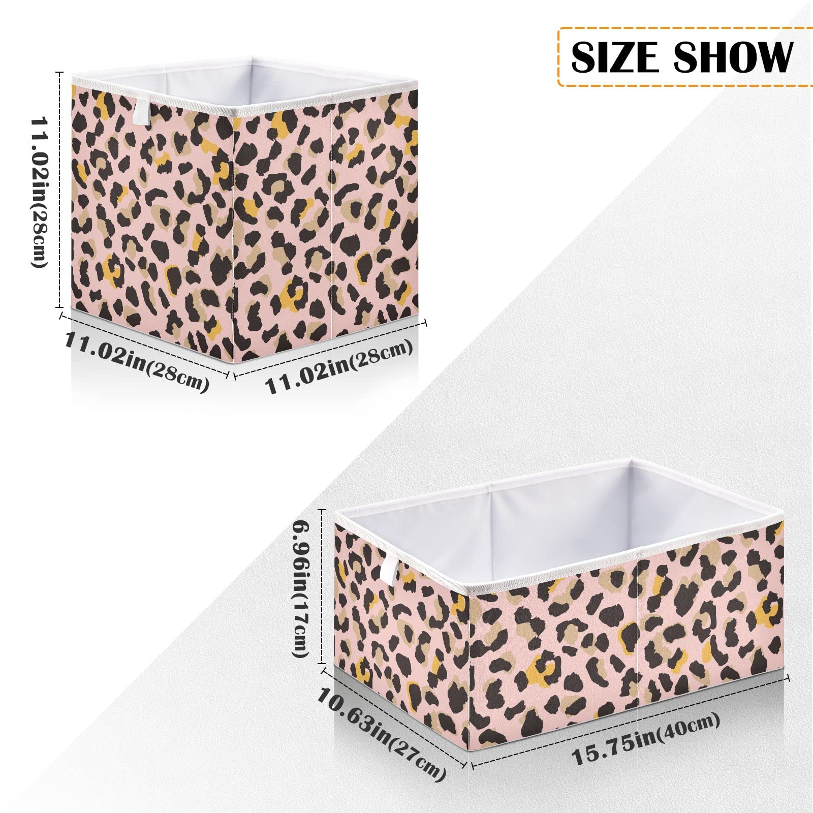 Foldable Collapsible Leopard Print Storage Baskets - 16 x 11 Inch Organizer Bins for Shelves, Closet, Pantry | Perfect for Toys, Books, Clothes & Office Supplies | Space-Saving Home Organization Solution