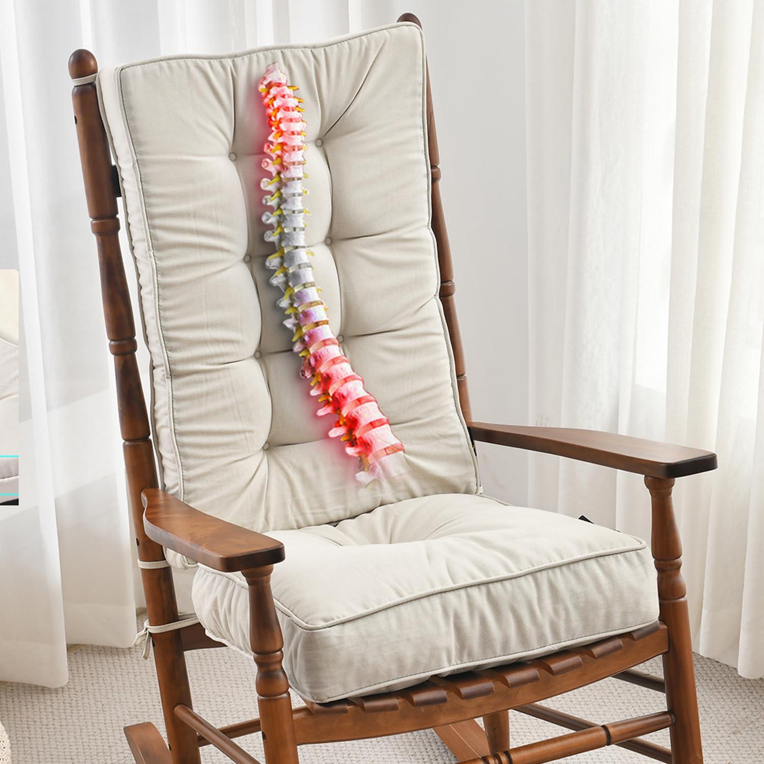 **SUNROX Memory Foam Jumbo Rocking Chair Cushions – Waterproof, Non-Slip, Durable Tufted Seat & Back Cushion Set with Ties for Indoor & Outdoor Rockers (2-Piece, Cream) – Perfect for Patio, Porch, and Garden Relaxation**
