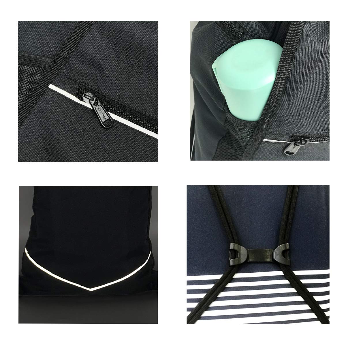 HOLYLUCK Lightweight Packable Drawstring Backpack with Zipper Wet Pocket & Mesh Water Bottle Holder - Blue | Perfect for Travel, Hiking, Gym & Outdoor Activities