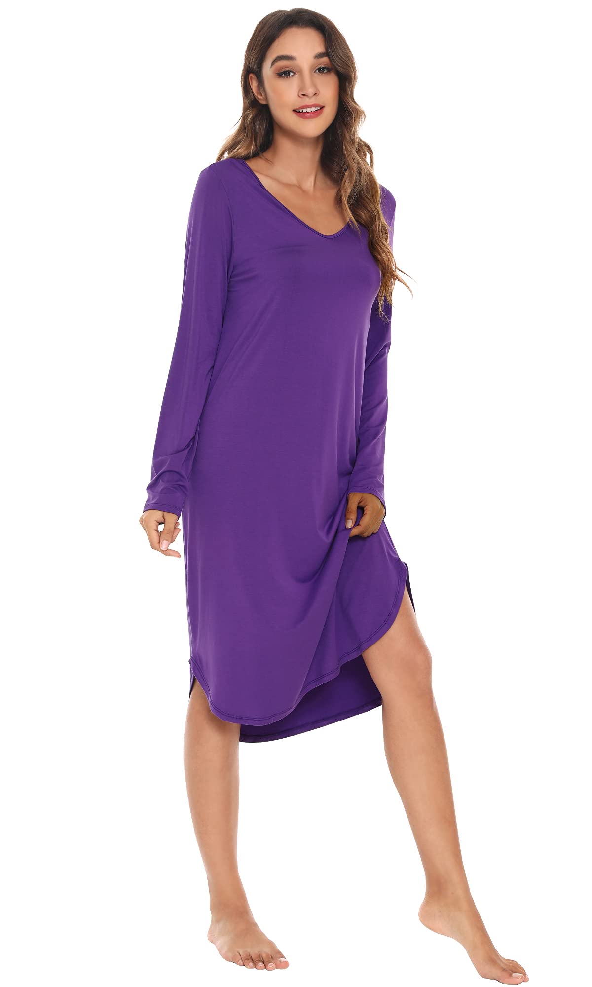 Soft Bamboo Nightgowns for Women - Long Sleeve Sleep Shirt & Comfy Loungewear - Plus Size S-4X - Perfect for Relaxing at Home, Sleeping & Lounging
