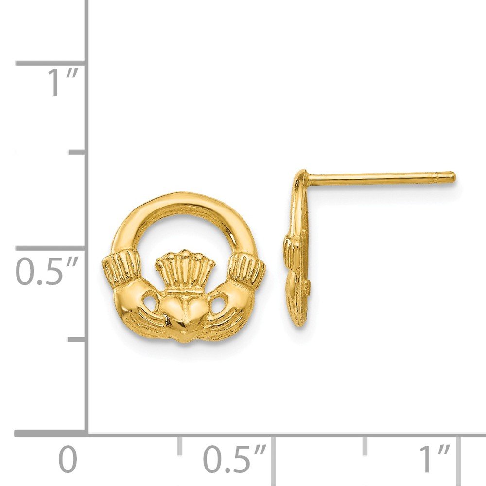 14K Yellow Gold Claddagh Post Earrings for Women - Irish Friendship Love Loyalty Jewelry - Perfect for Weddings, Anniversaries & Gifts