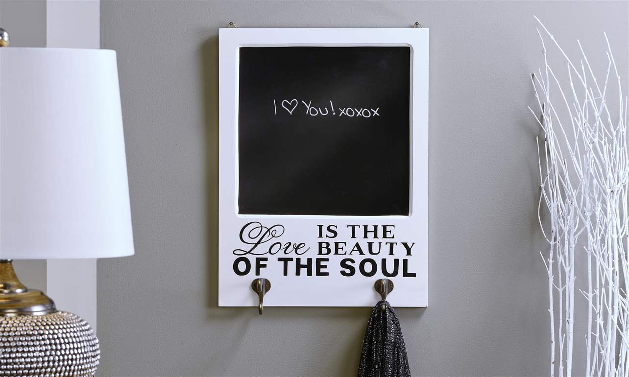 Rustic Wood and Metal Chalkboard with Hooks - Perfect for Kitchen, Office, or Classroom Organization - Customizable Message Board for Home Decor
