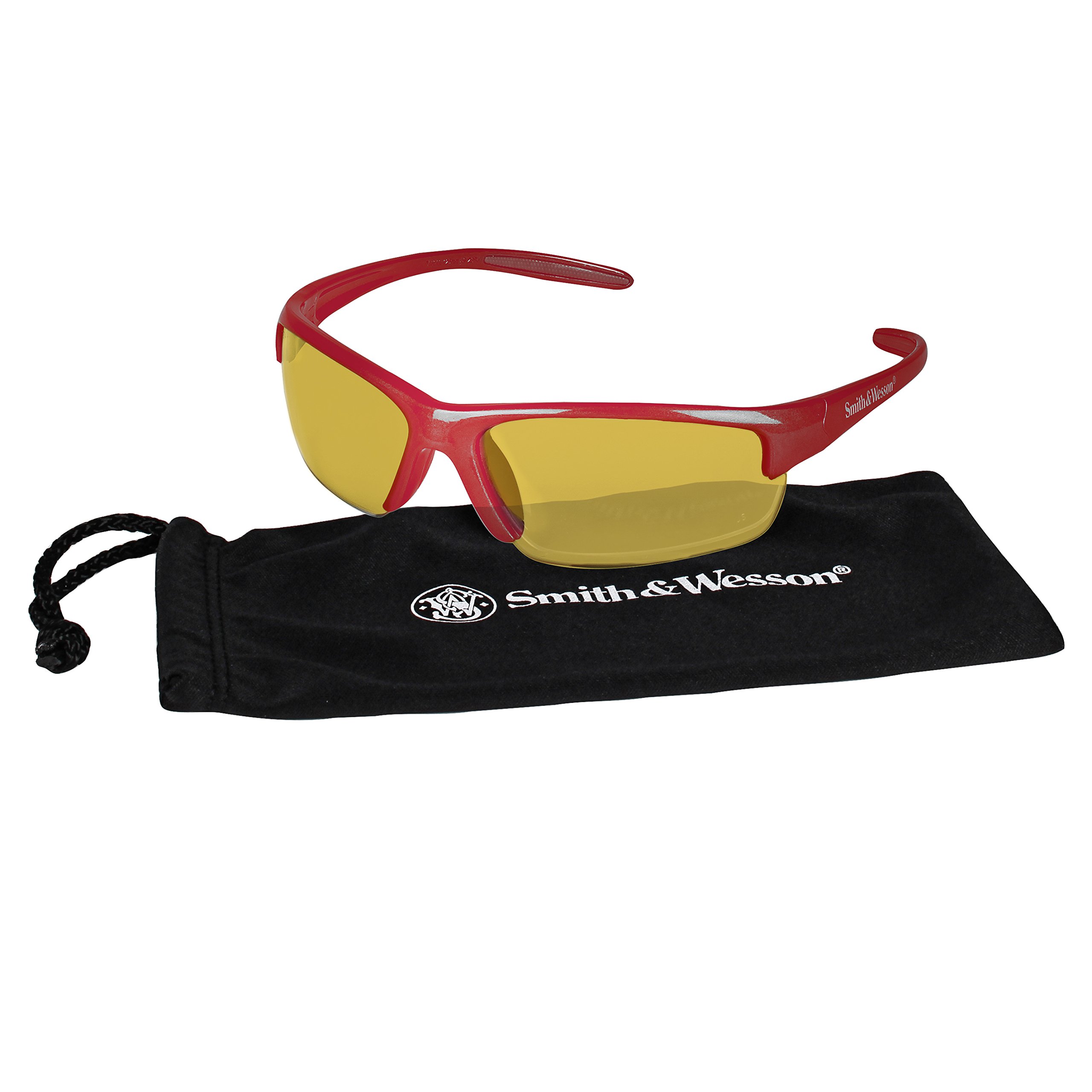 KLEENGUARD Smith and Wesson Safety Glasses (21299) - ANSI Z87.1 Certified Equalizer Safety Eyewear with Amber Lens & Red Frame, Pack of 12 - Ideal for Construction, Woodworking, and DIY Projects