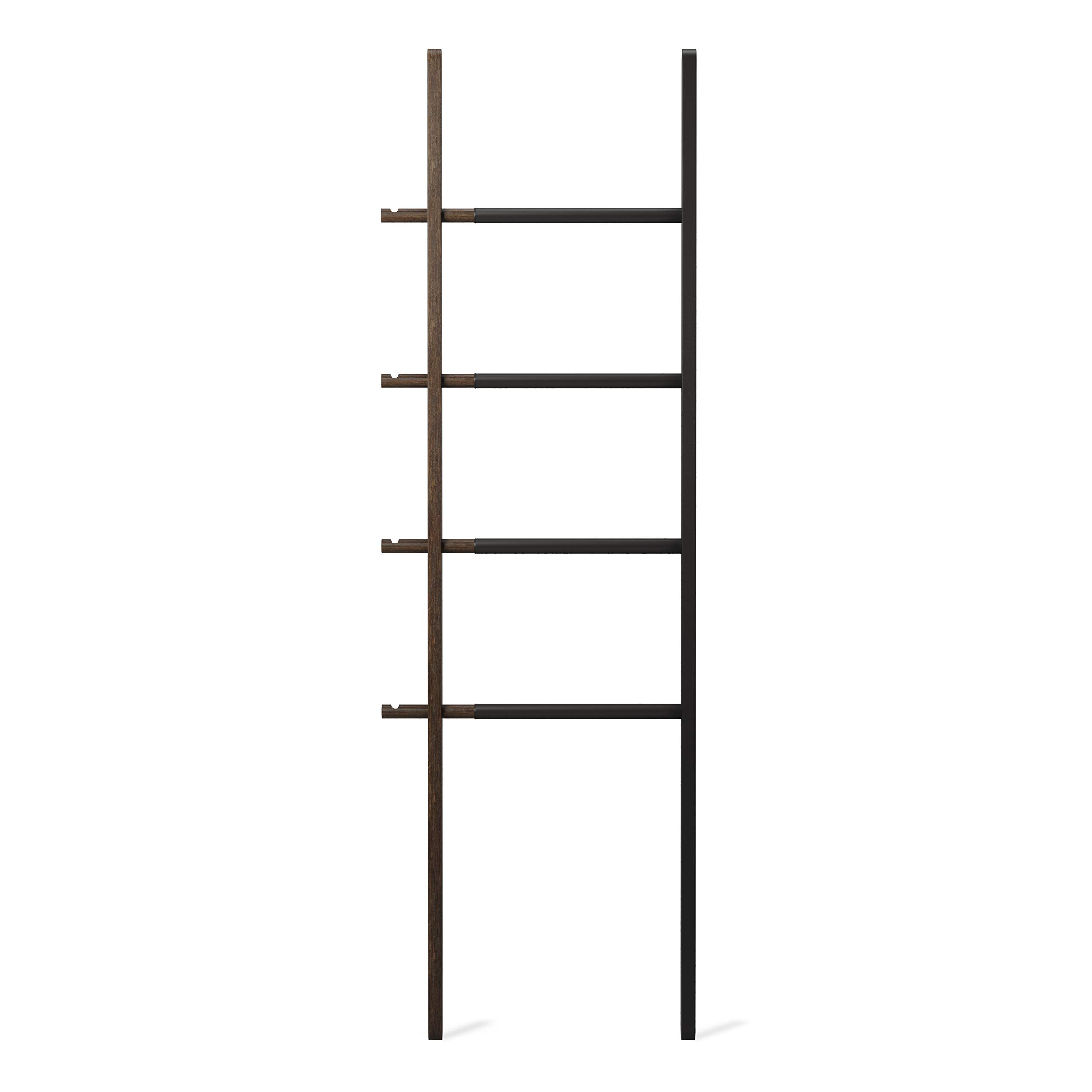 Umbra Hub Ladder - Expandable Freestanding Clothing Rack, Bathroom Towel Holder & Clothes Organizer in Black/Walnut - Perfect for Bedroom, Laundry Room & Small Space Organization