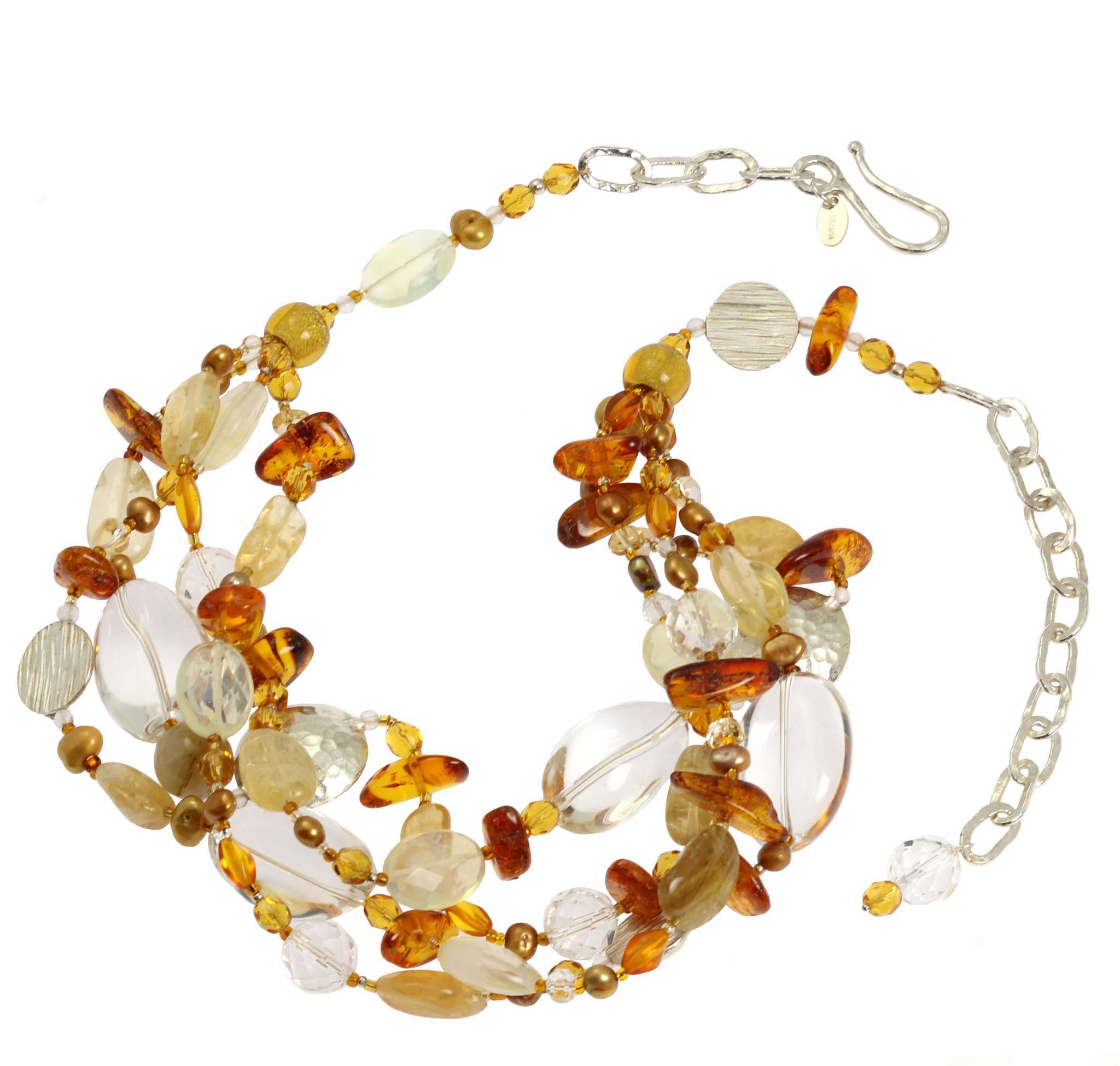 Amber Citrine Crystal Quartz Beaded Gemstone Necklace - Healing Stone Jewelry for Women - Perfect for Meditation, Yoga & Spiritual Gifts
