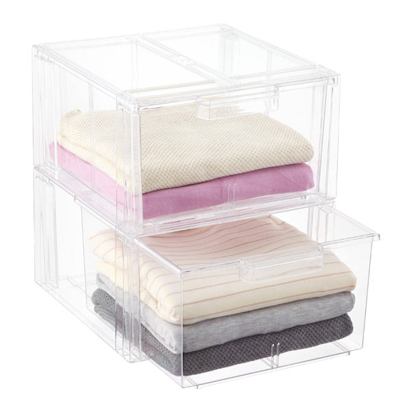 Clear Stackable Plastic Drawers for Organizing - 3 Sizes (Small, Medium, Large) - Perfect for Home Office, Bedroom, and Closet Storage
