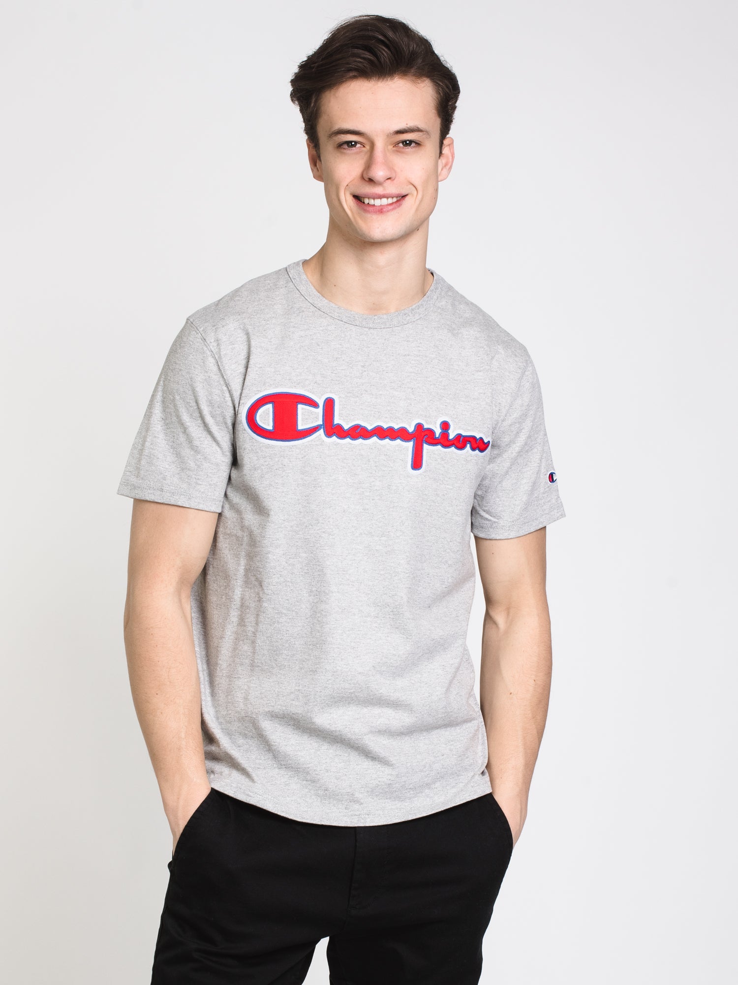 Champion Heritage Script Short Sleeve T-Shirt for Men & Women - Soft Cotton Casual Tee - Vintage Style Graphic Tops for Everyday Wear, Gym, and Street Fashion