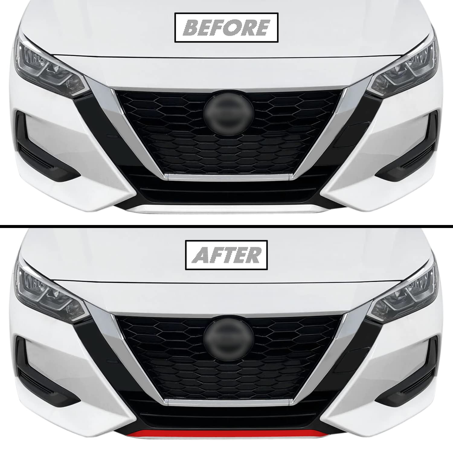 2020-2022 Nissan Sentra Front Bumper Red Vinyl Overlay - Glossy 3-Piece Lower Lip Kit | Custom Car Styling & Protection for Daily Driving & Car Shows