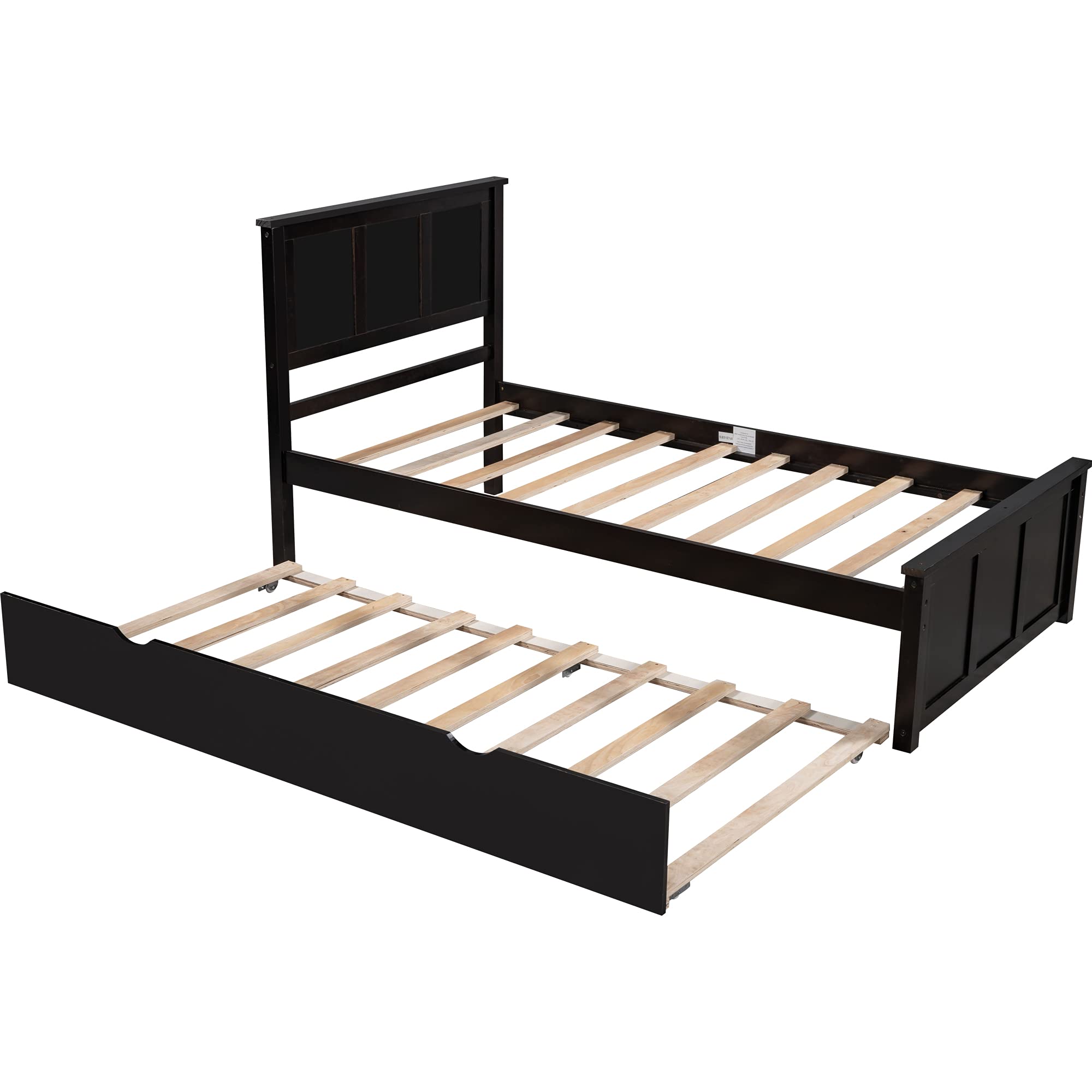 Harper & Bright Designs Twin Bed Frame with Trundle - Solid Wood Platform Bed with Headboard for Kids, Boys & Girls - Supports 400 lbs - Perfect for Small Bedrooms, Guest Rooms & Kids' Rooms