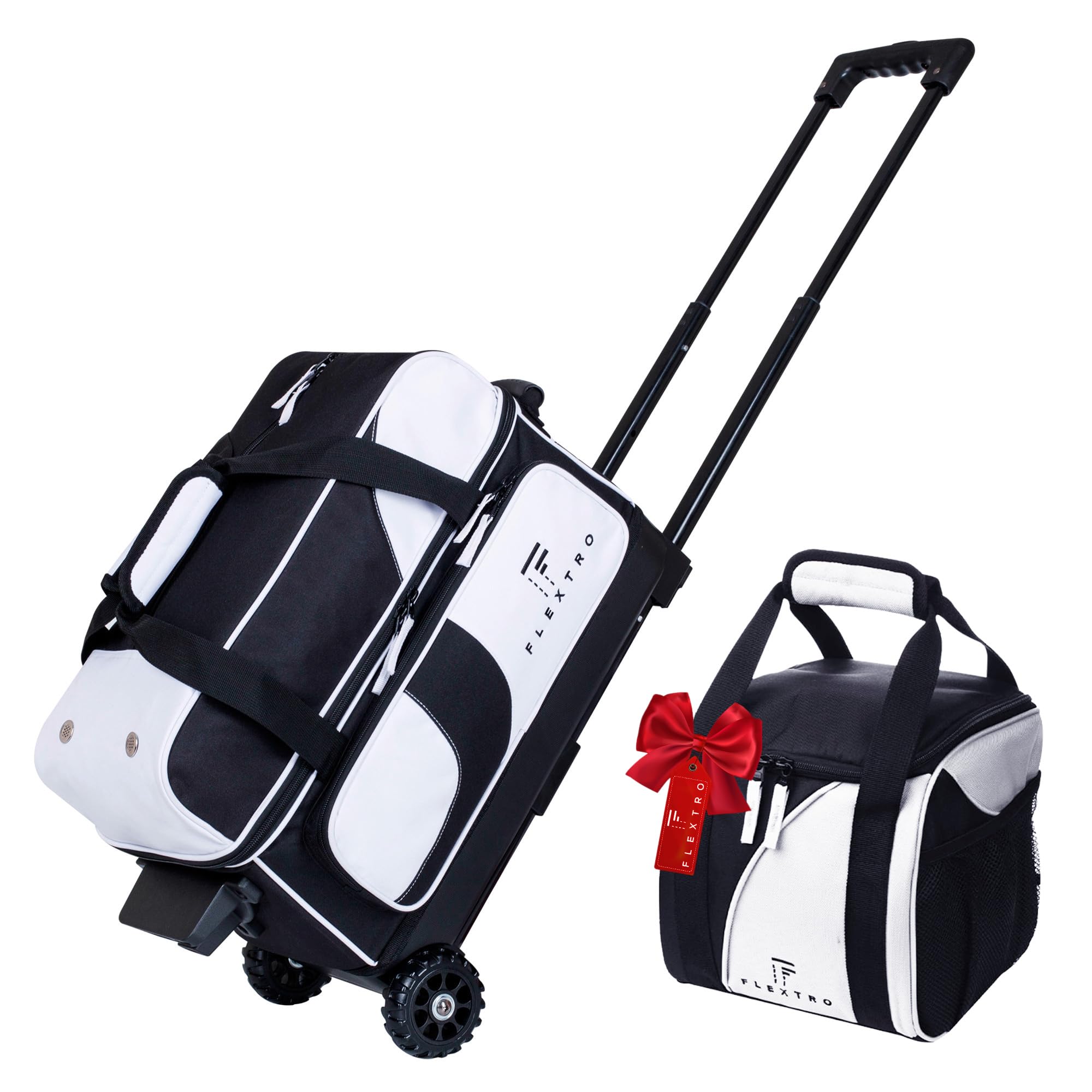 Flextro 2 Ball & Single Ball Bowling Bag Set with Wheels - Double Roller Trolley for Bowling Equipment & Shoes | Perfect for League Play & Tournament Travel